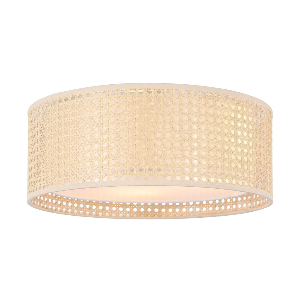 Plafonnier encastré moderne WINGBO à 3 lumières avec abat-jour tambour double en rotin et tissu
