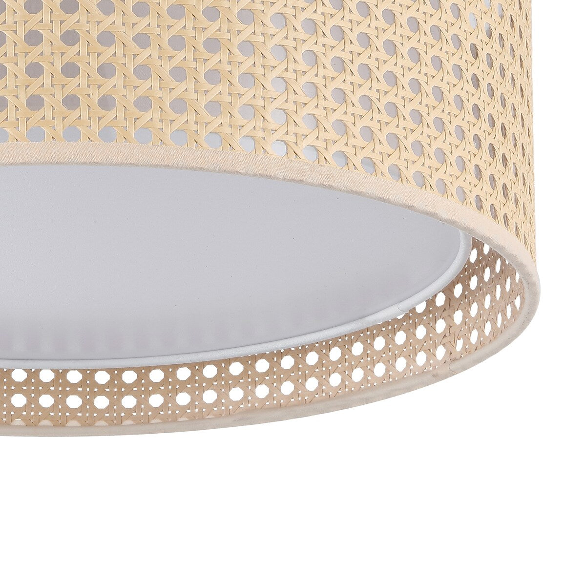Plafonnier encastré moderne WINGBO à 3 lumières avec abat-jour tambour double en rotin et tissu