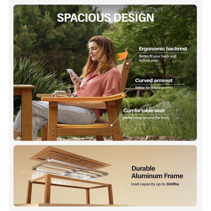 Ensemble de salle à manger d'extérieur Winsoon HIPS 7 pièces, résistant aux intempéries, avec trou pour parasol et cadre en aluminium, 1 table et 6 chaises