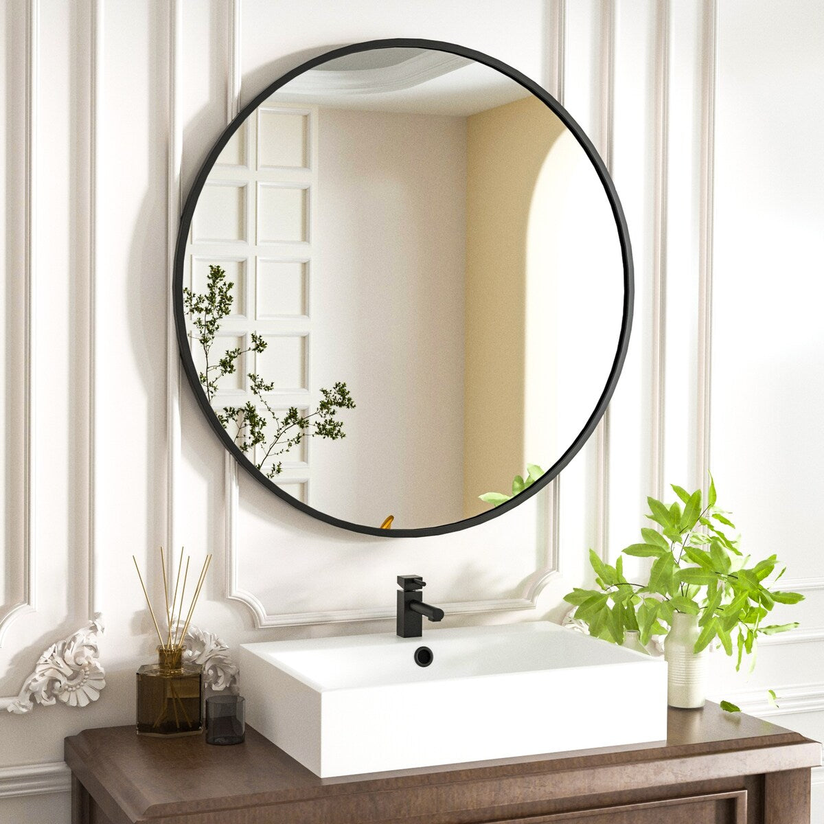 Miroir rond mural de salle de bain YVANLA avec cadre en métal