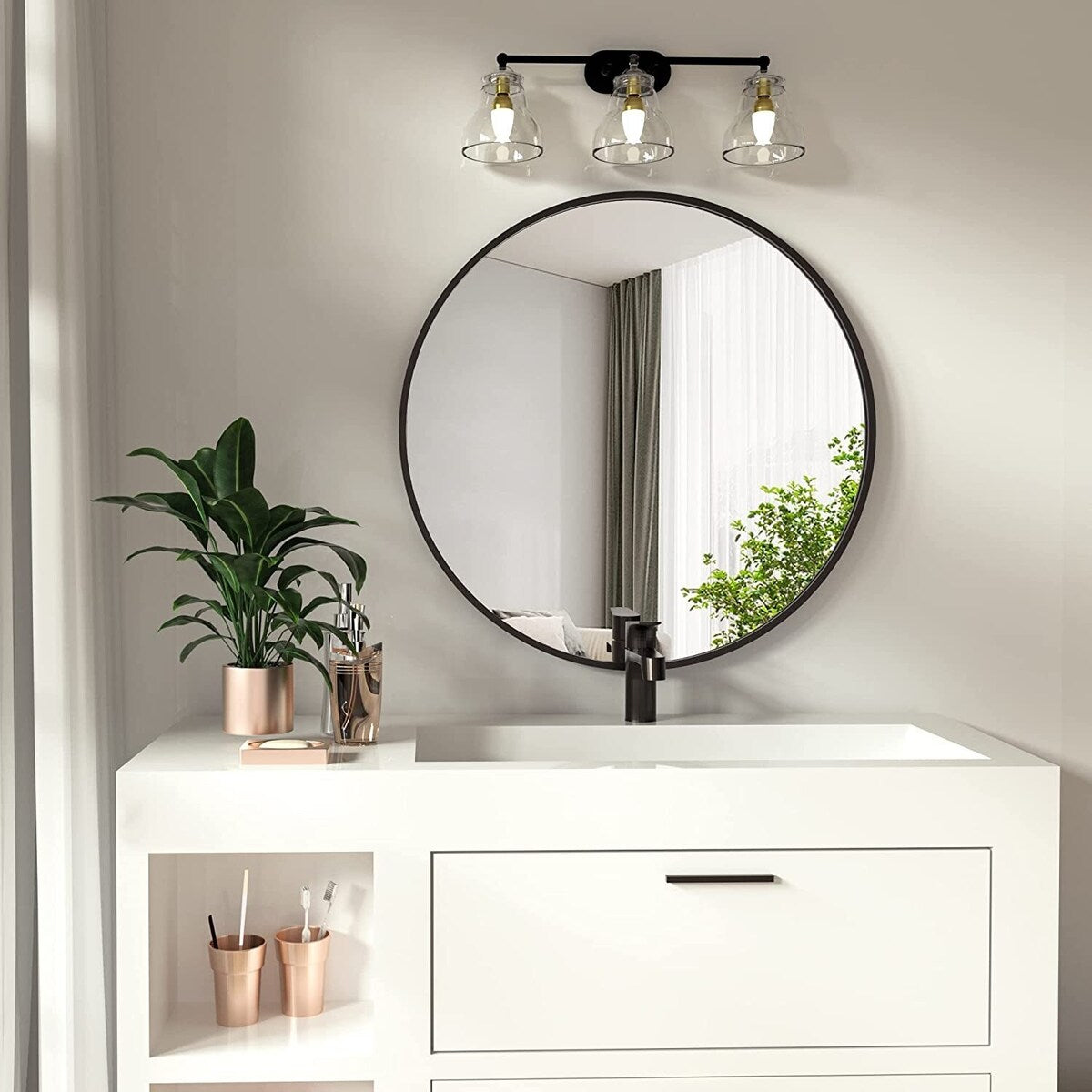 Miroir rond mural de salle de bain YVANLA avec cadre en métal