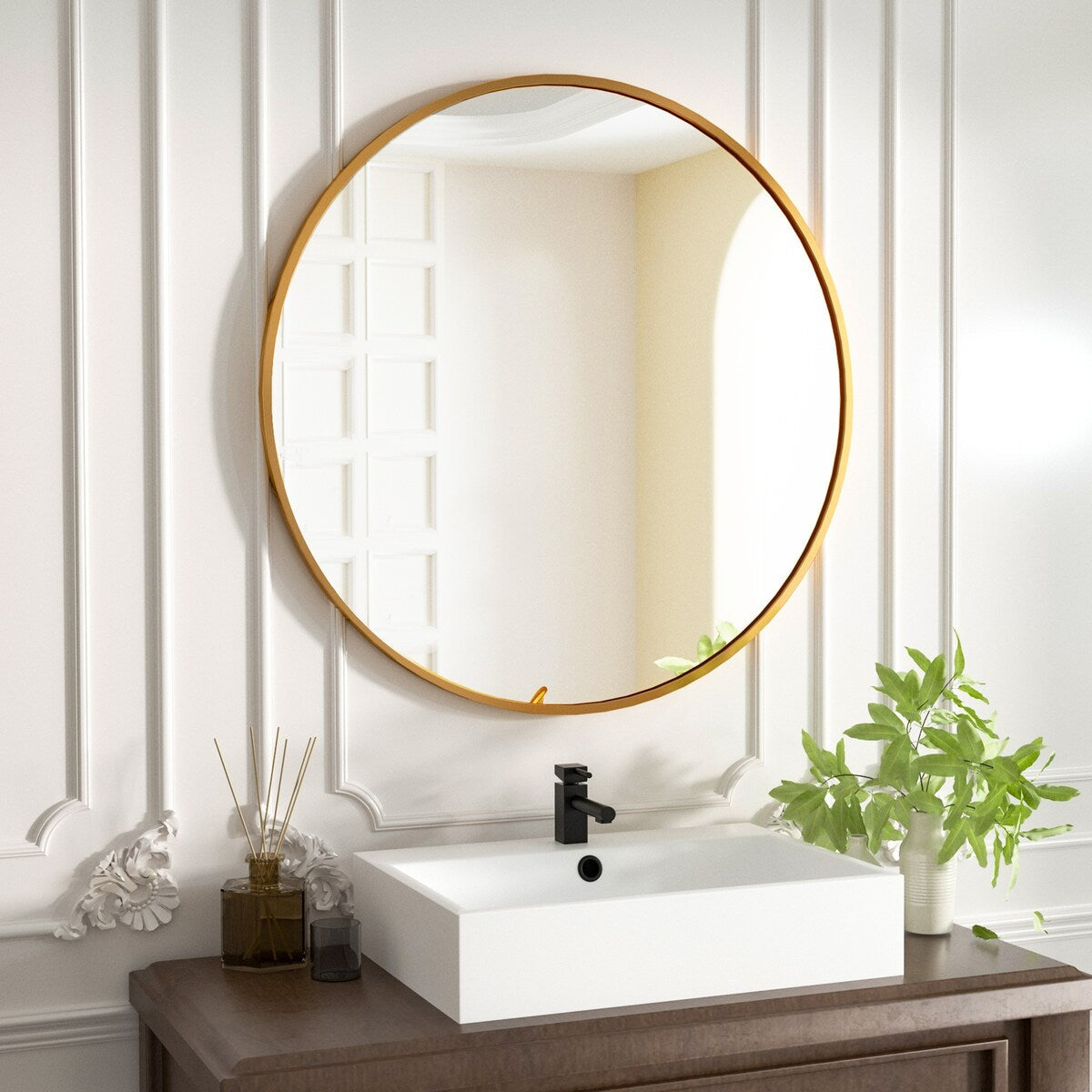 Miroir rond mural de salle de bain YVANLA avec cadre en métal