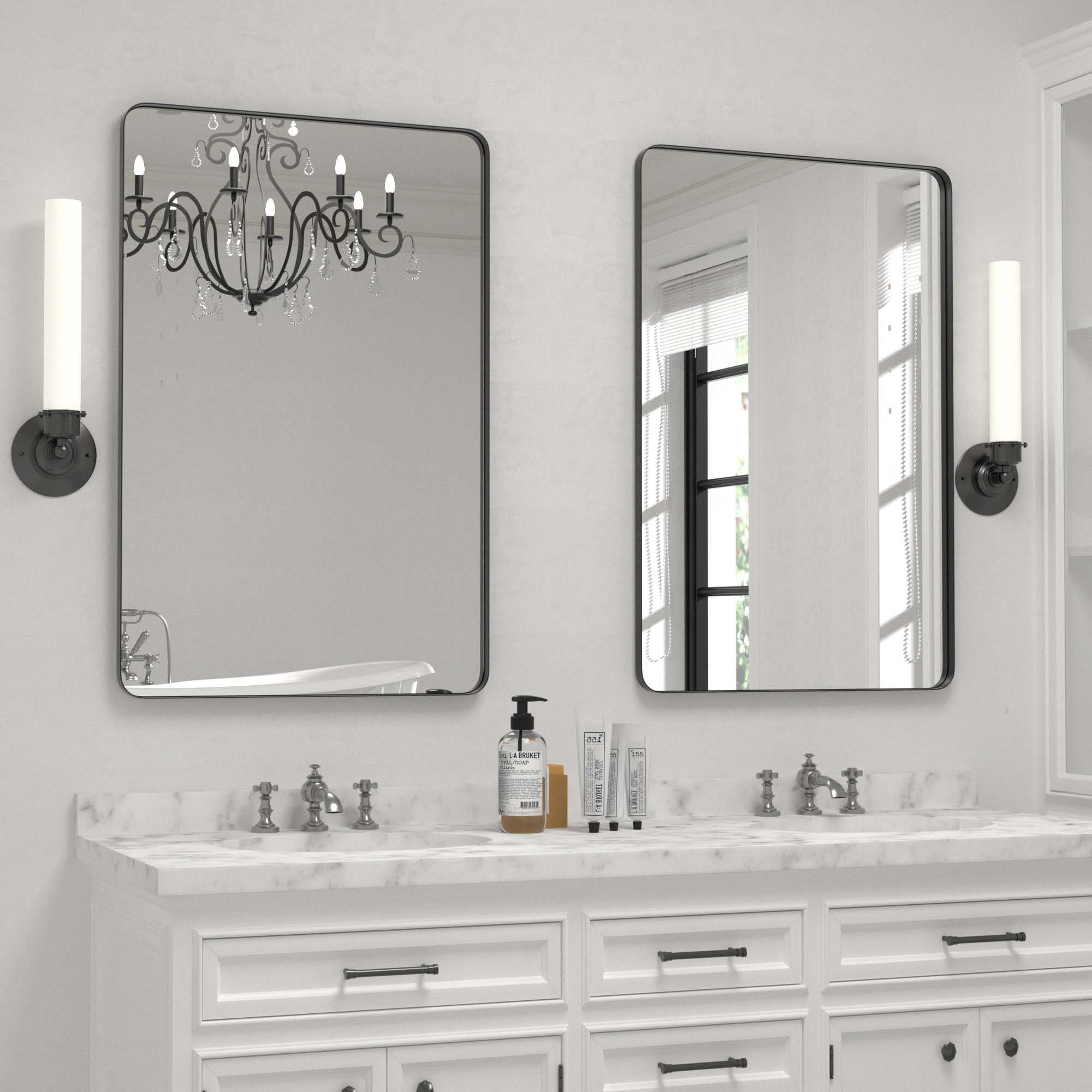 Miroir mural de salle de bain avec coin arrondi (1 pièce)