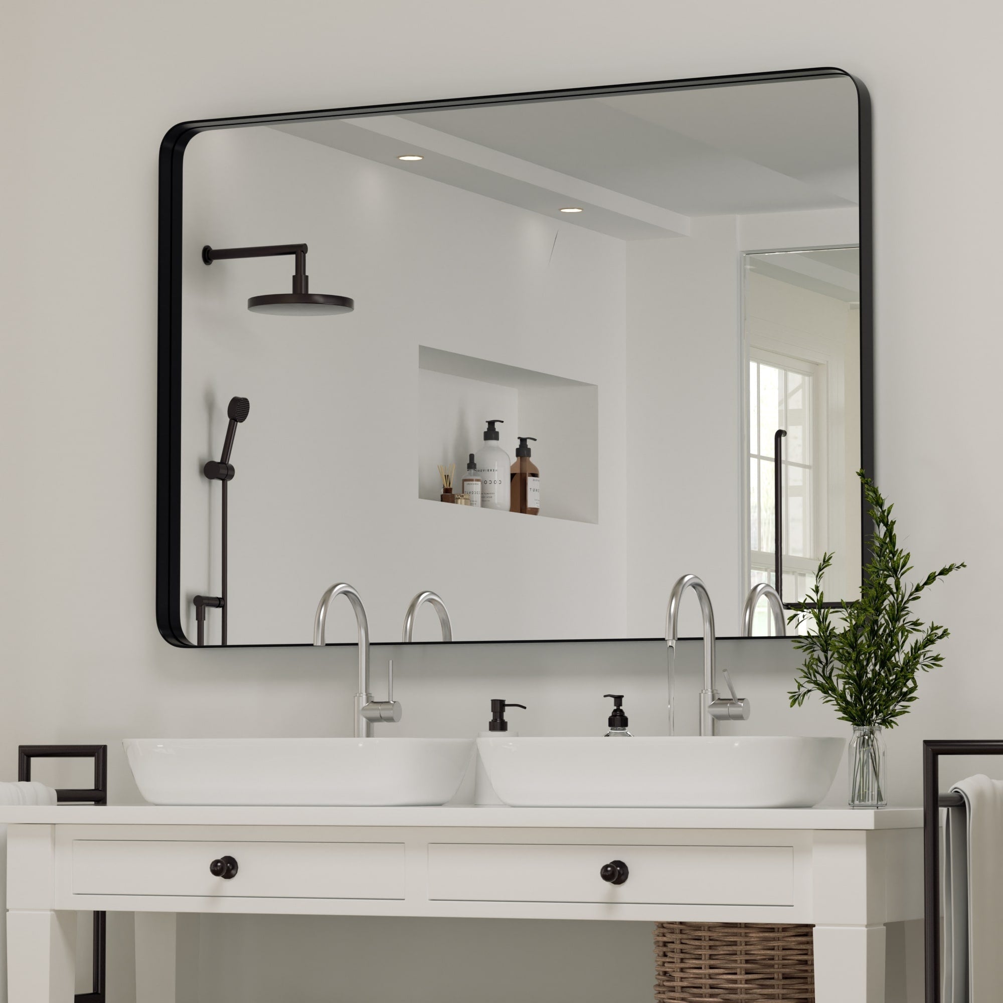 Miroir mural de salle de bain avec coin arrondi (1 pièce)