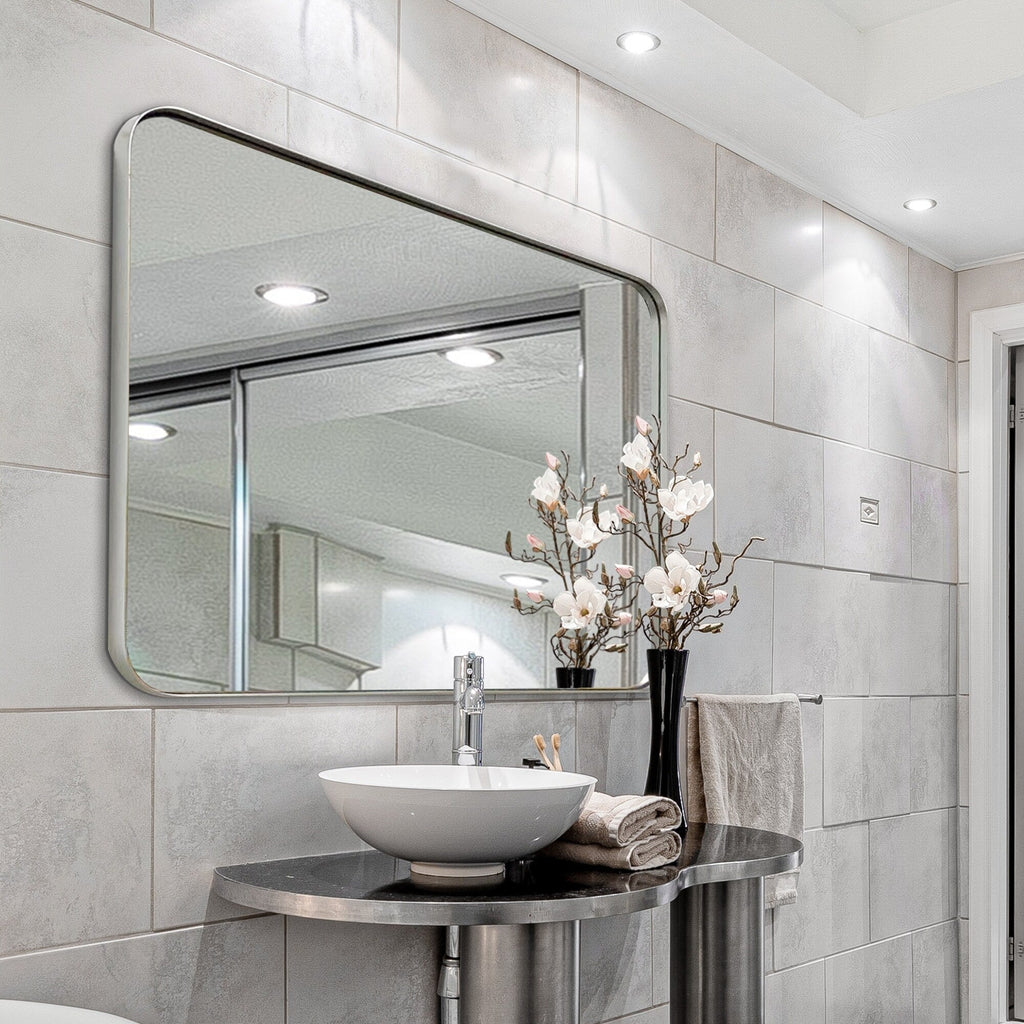 Miroir mural de salle de bain avec coin arrondi (1 pièce)