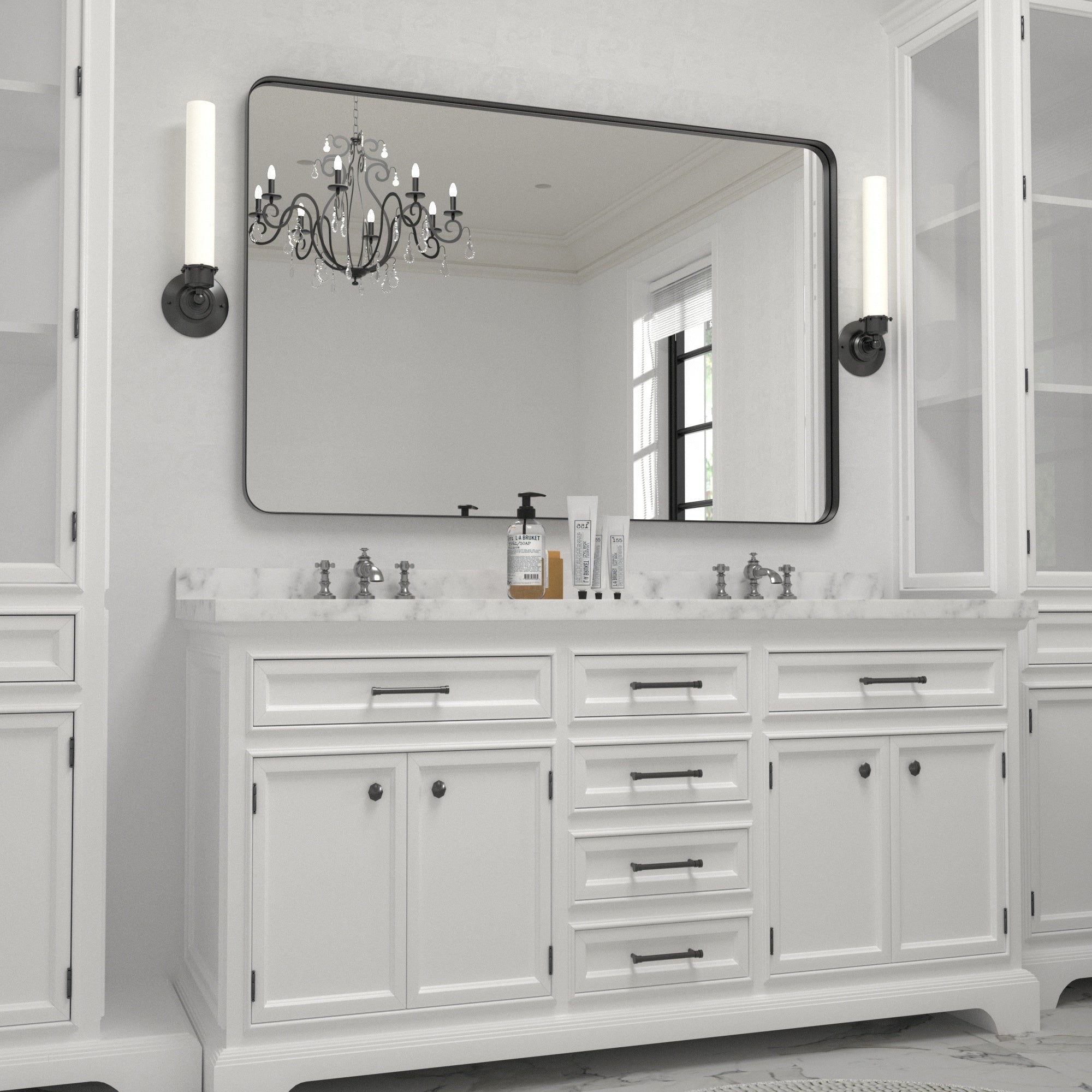 Miroir mural de salle de bain avec coin arrondi (1 pièce)
