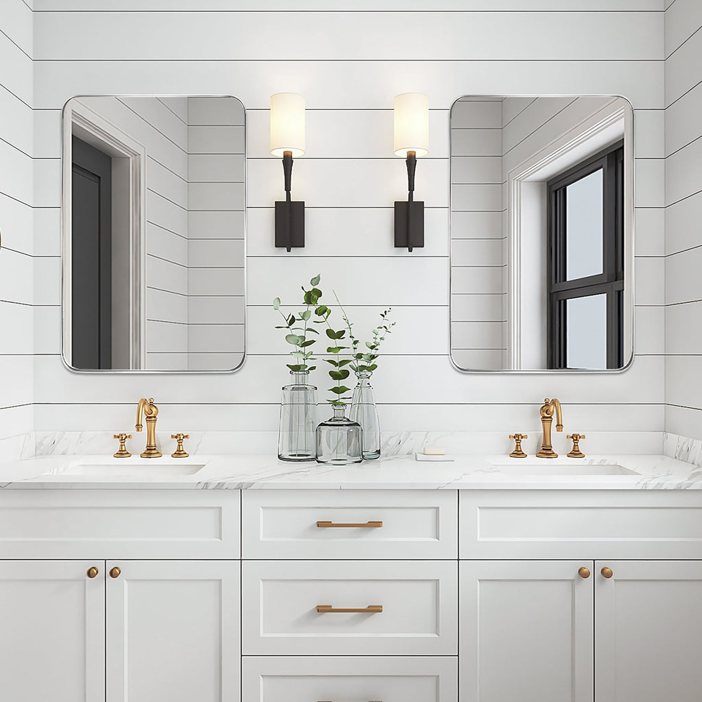 Miroir mural de salle de bain avec coin arrondi (1 pièce)