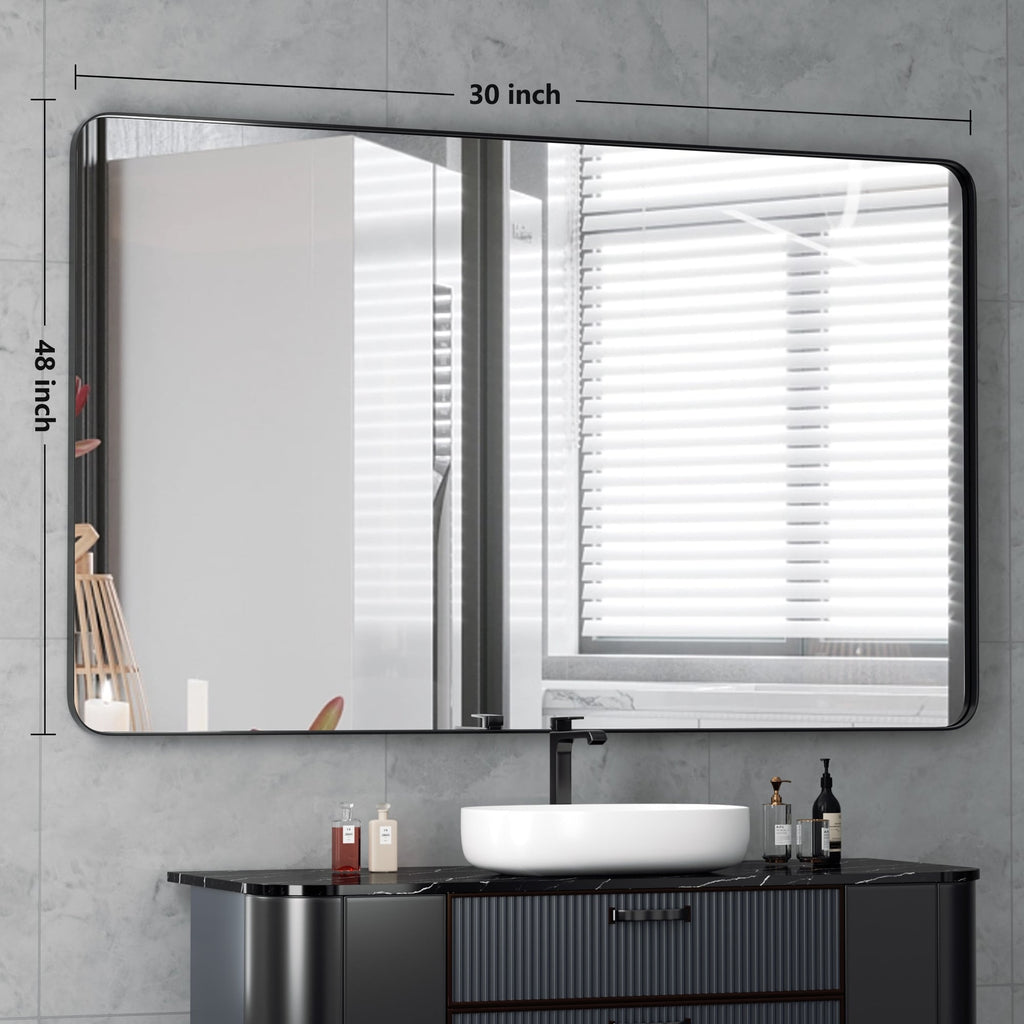 Miroir mural de salle de bain avec coin arrondi (1 pièce)
