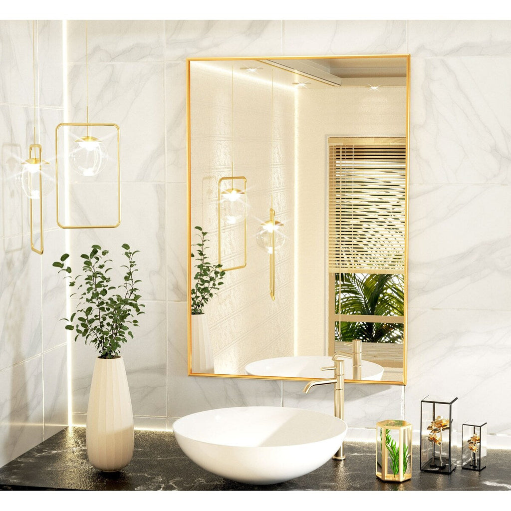Miroir mural de salle de bain rectangulaire classique avec cadre en métal