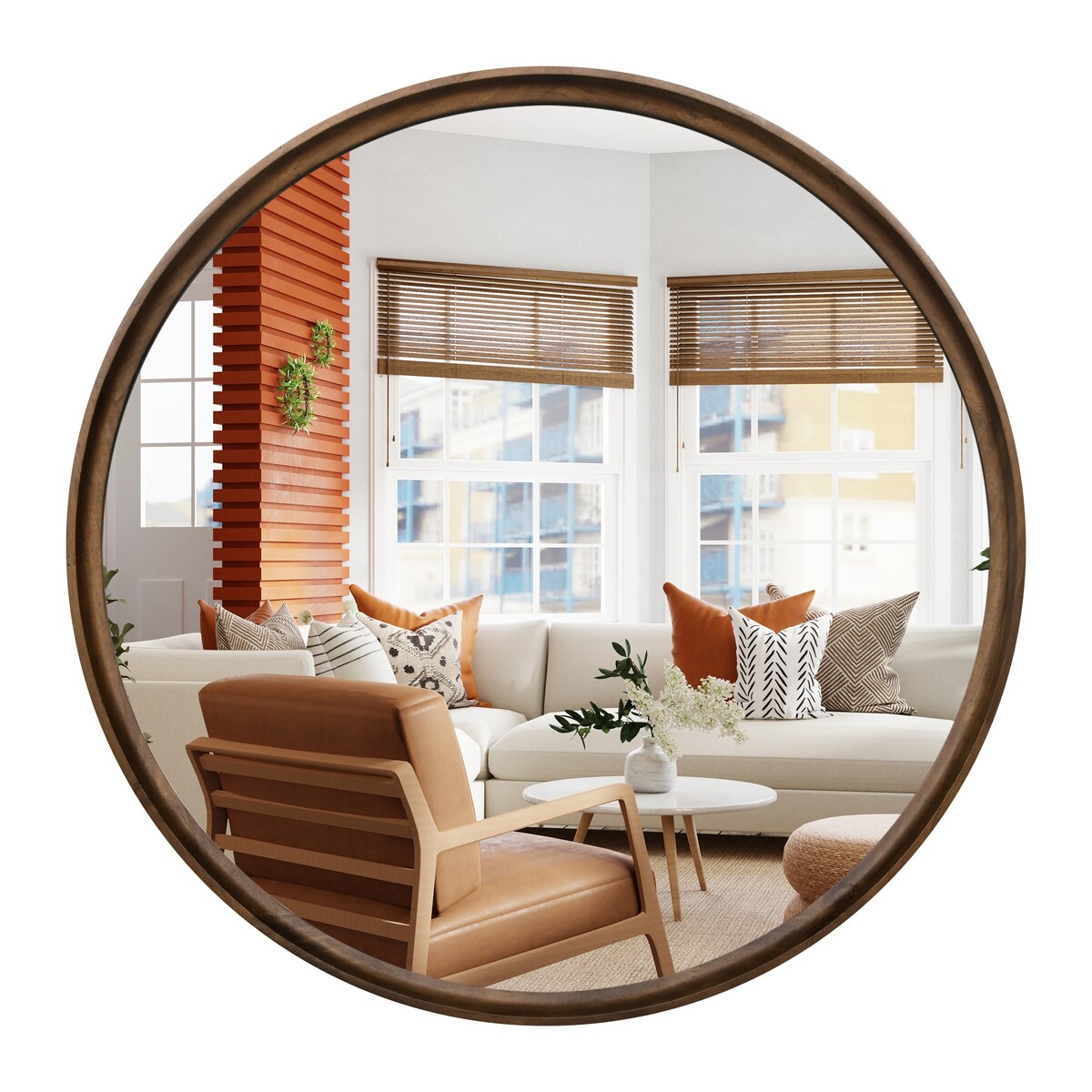 Miroir mural rond classique avec cadre en bois