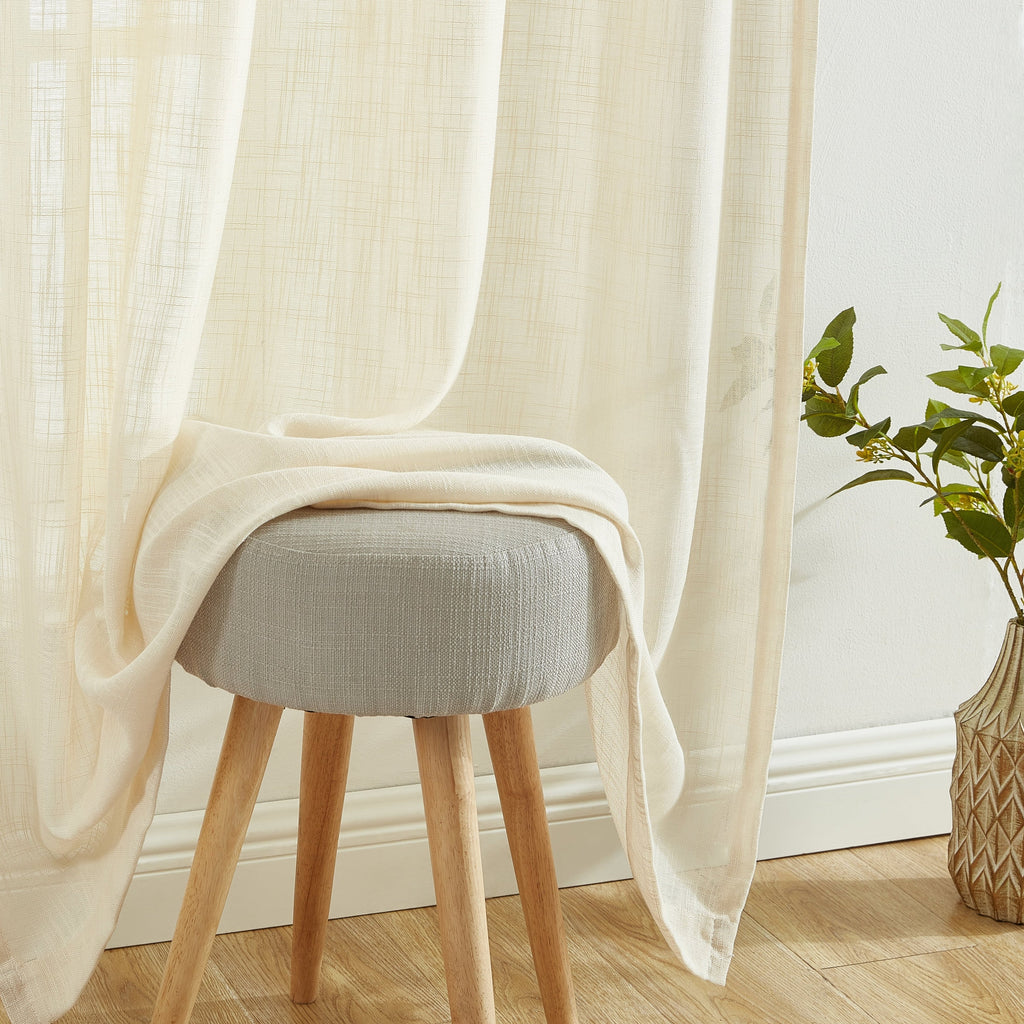 HLC.me Linda Rideaux semi-transparents texturés en faux lin avec passe-tringle, 2 panneaux