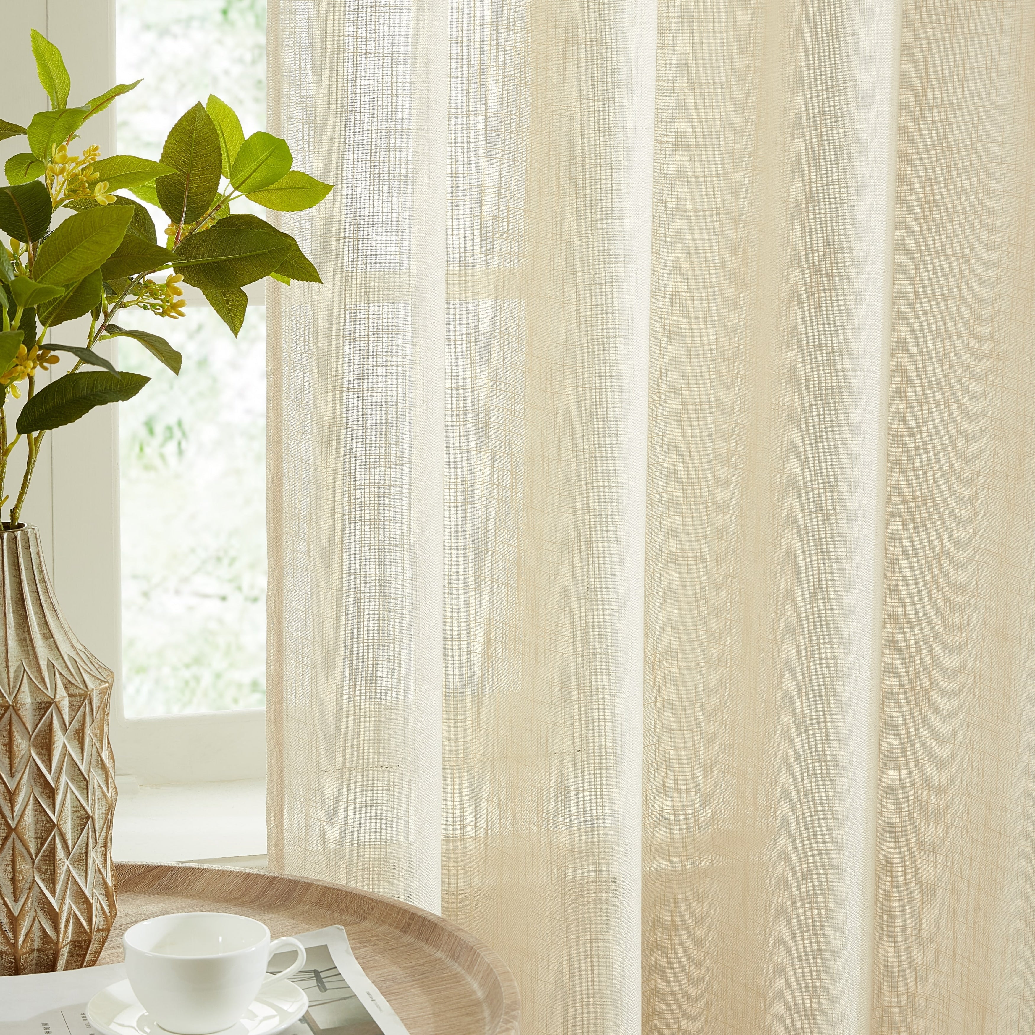 HLC.me Linda Rideaux semi-transparents texturés en faux lin avec passe-tringle, 2 panneaux