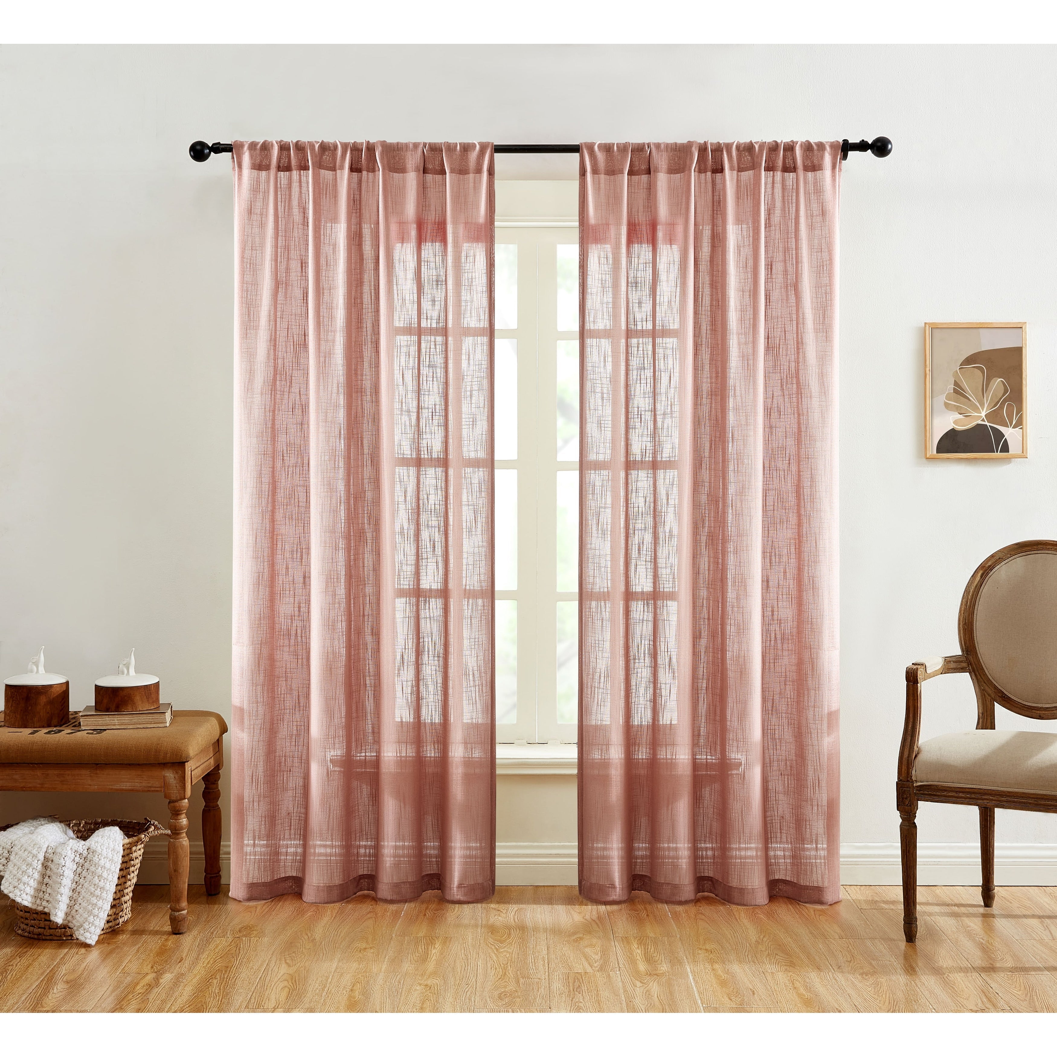 HLC.me Linda Rideaux semi-transparents texturés en faux lin avec passe-tringle, 2 panneaux
