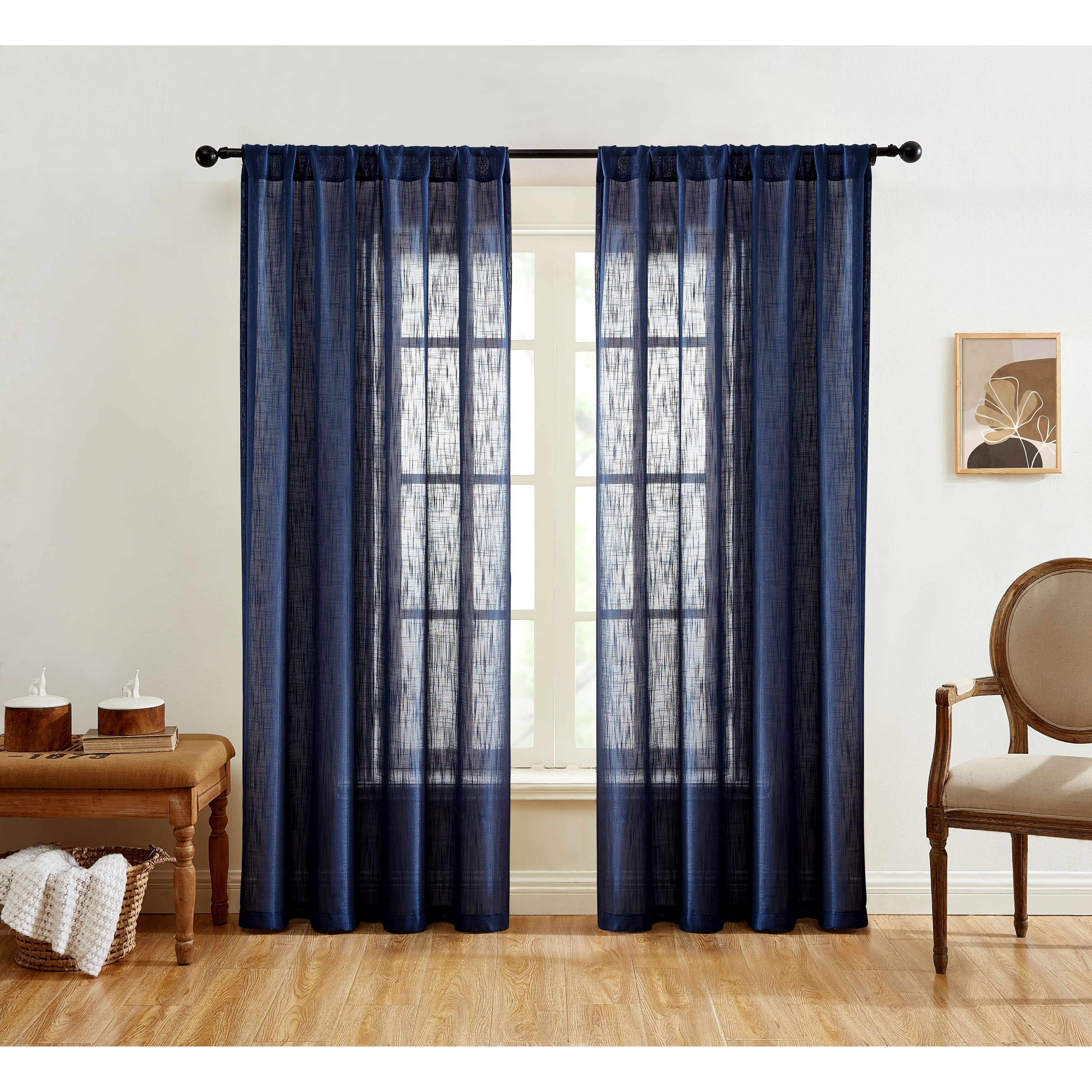 HLC.me Linda Rideaux semi-transparents texturés en faux lin avec passe-tringle, 2 panneaux