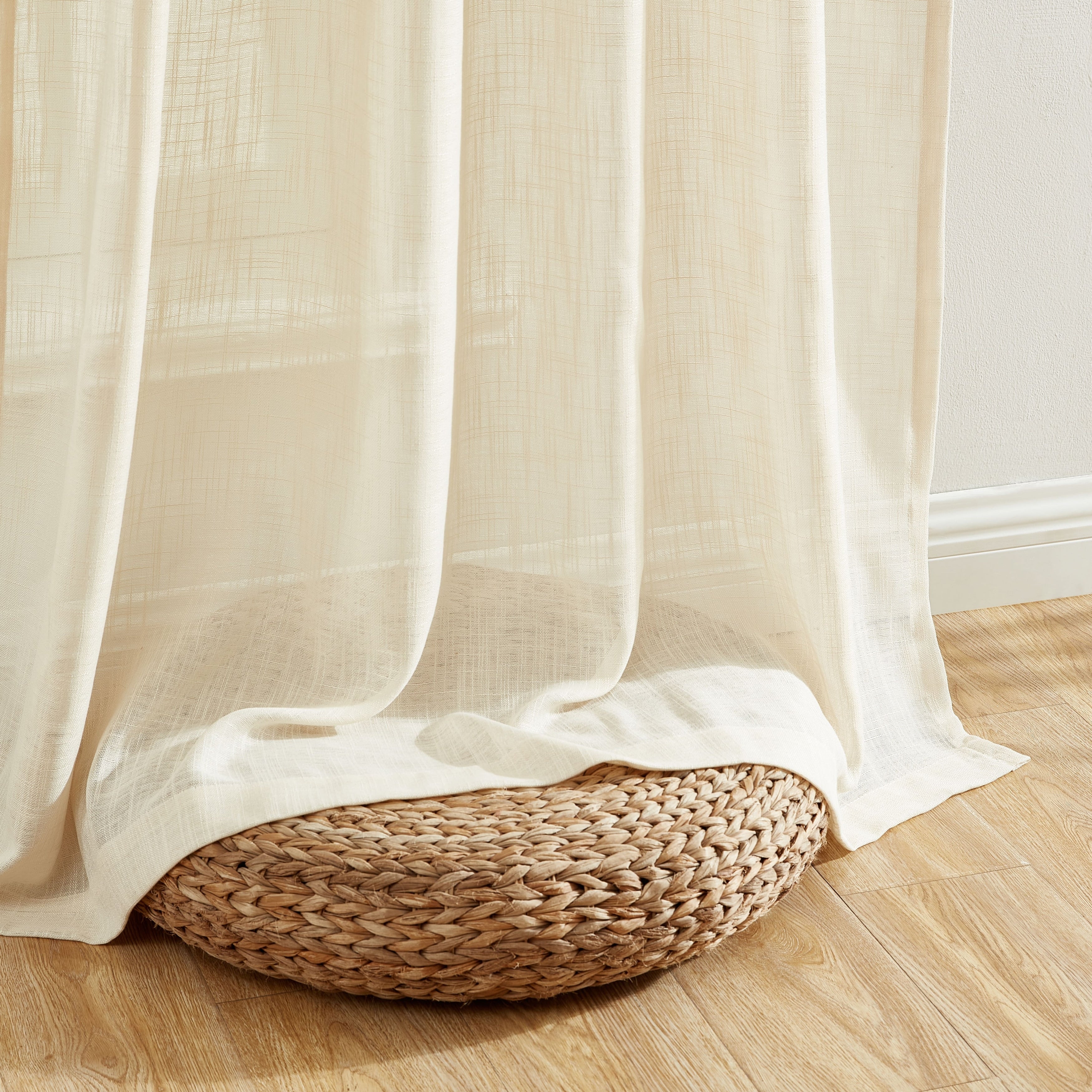 HLC.me Linda Rideaux semi-transparents texturés en faux lin avec passe-tringle, 2 panneaux