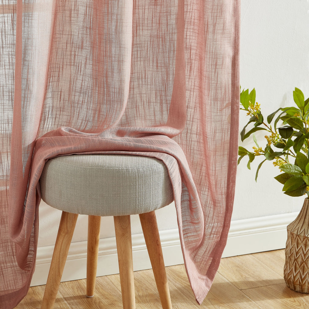HLC.me Linda Rideaux semi-transparents texturés en faux lin avec passe-tringle, 2 panneaux