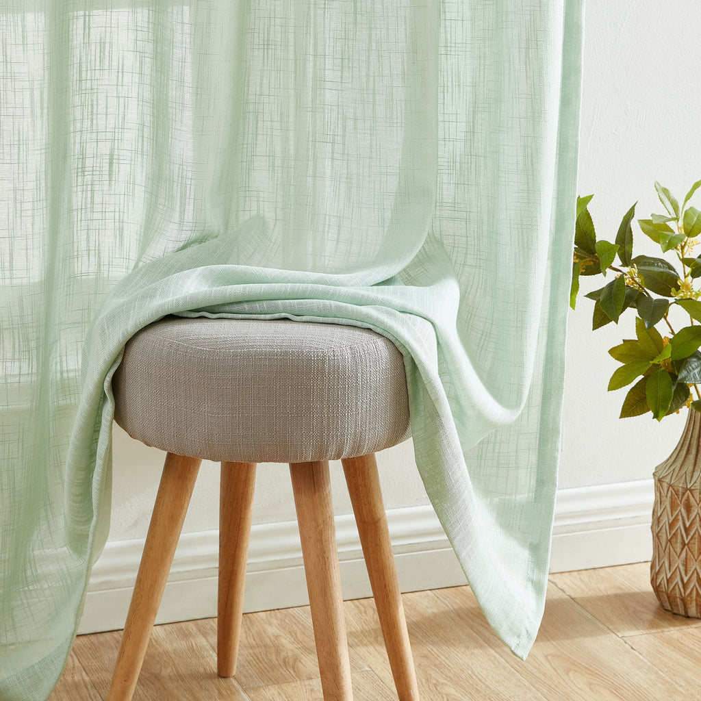 HLC.me Linda Rideaux semi-transparents texturés en faux lin avec passe-tringle, 2 panneaux