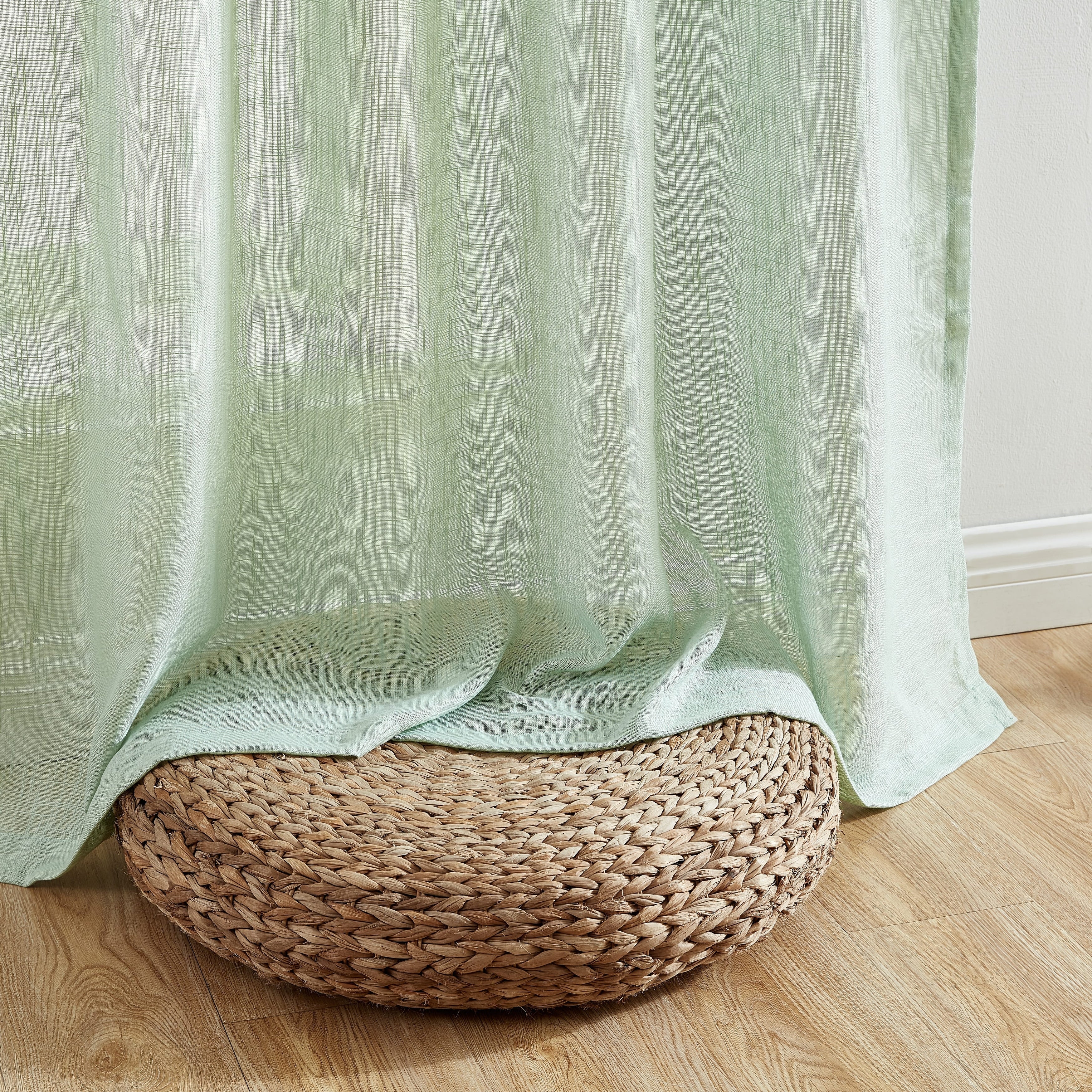 HLC.me Linda Rideaux semi-transparents texturés en faux lin avec passe-tringle, 2 panneaux