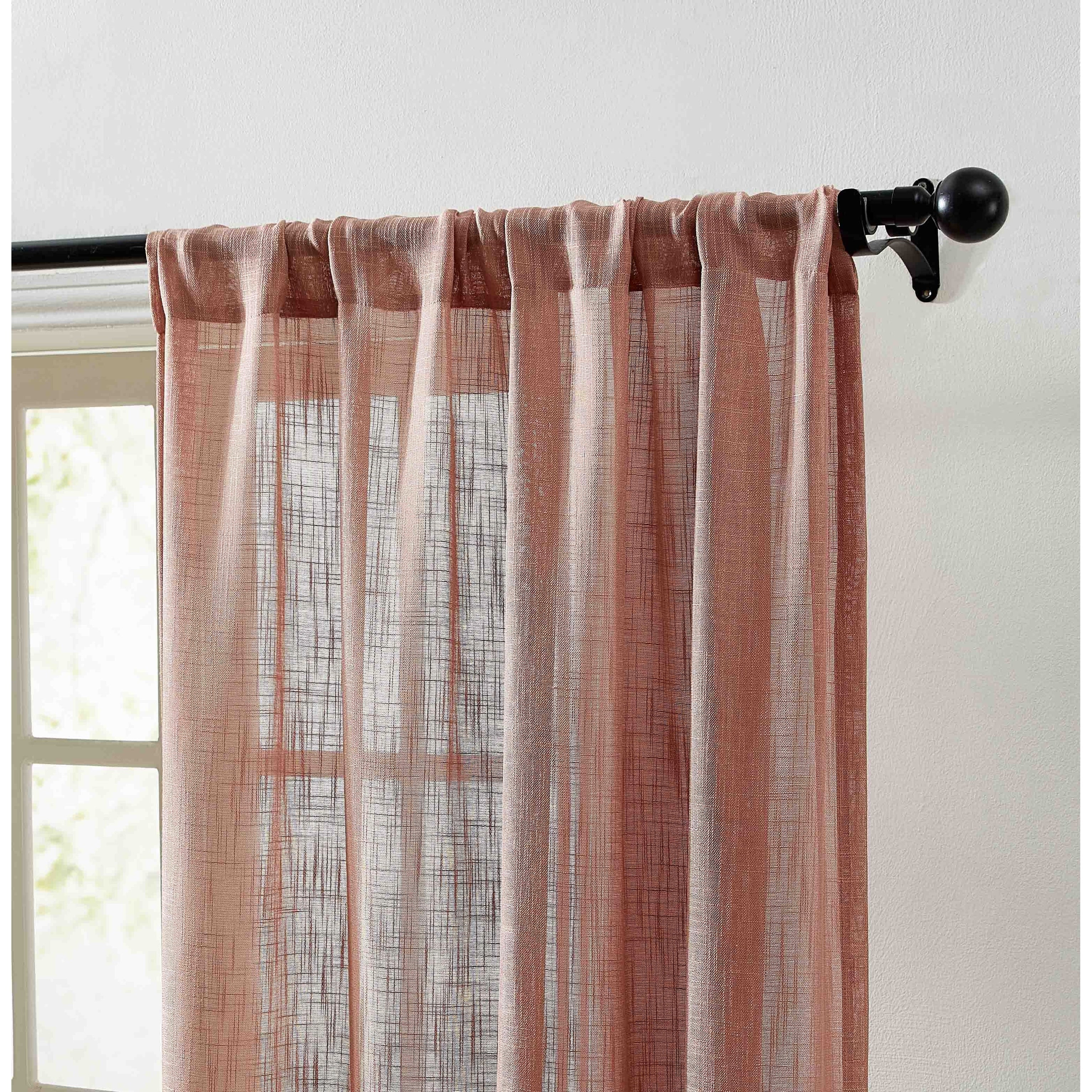 HLC.me Linda Rideaux semi-transparents texturés en faux lin avec passe-tringle, 2 panneaux