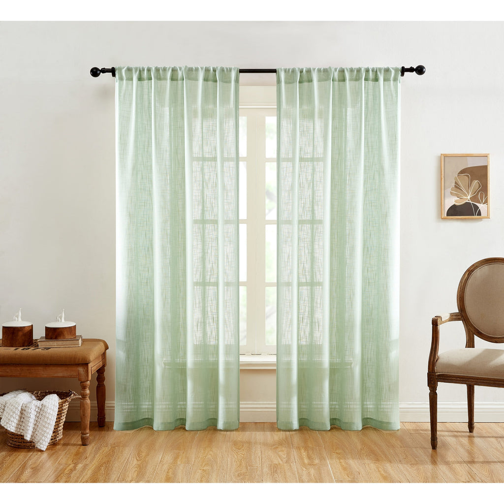 HLC.me Linda Rideaux semi-transparents texturés en faux lin avec passe-tringle, 2 panneaux