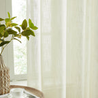 HLC.me Linda Rideaux semi-transparents texturés en faux lin avec passe-tringle, 2 panneaux