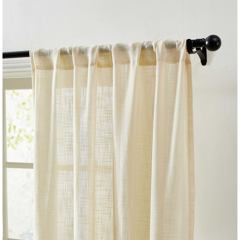 HLC.me Linda Rideaux semi-transparents texturés en faux lin avec passe-tringle, 2 panneaux