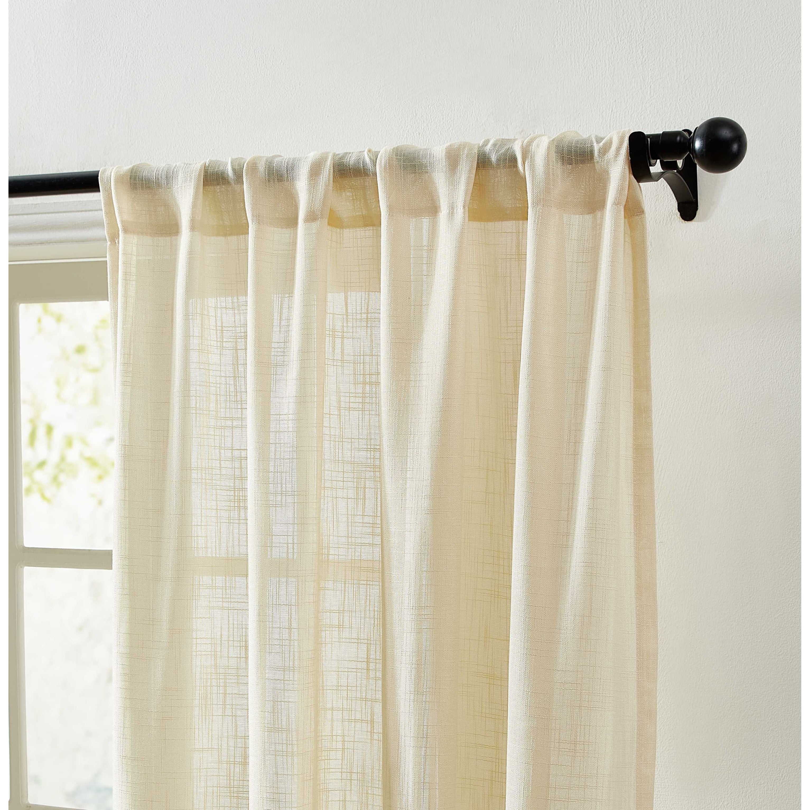 HLC.me Linda Rideaux semi-transparents texturés en faux lin avec passe-tringle, 2 panneaux