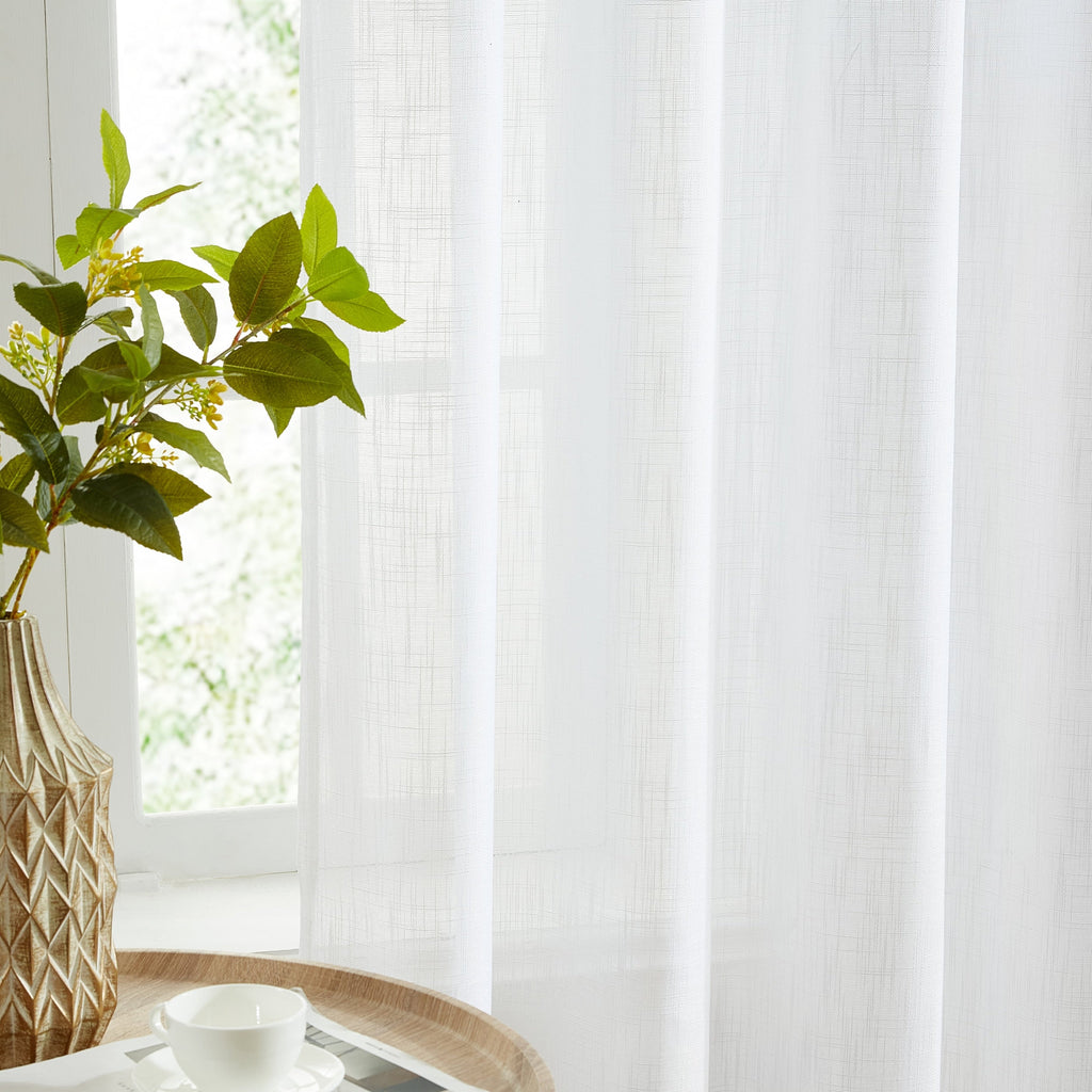 HLC.me Linda Rideaux semi-transparents texturés en faux lin avec passe-tringle, 2 panneaux