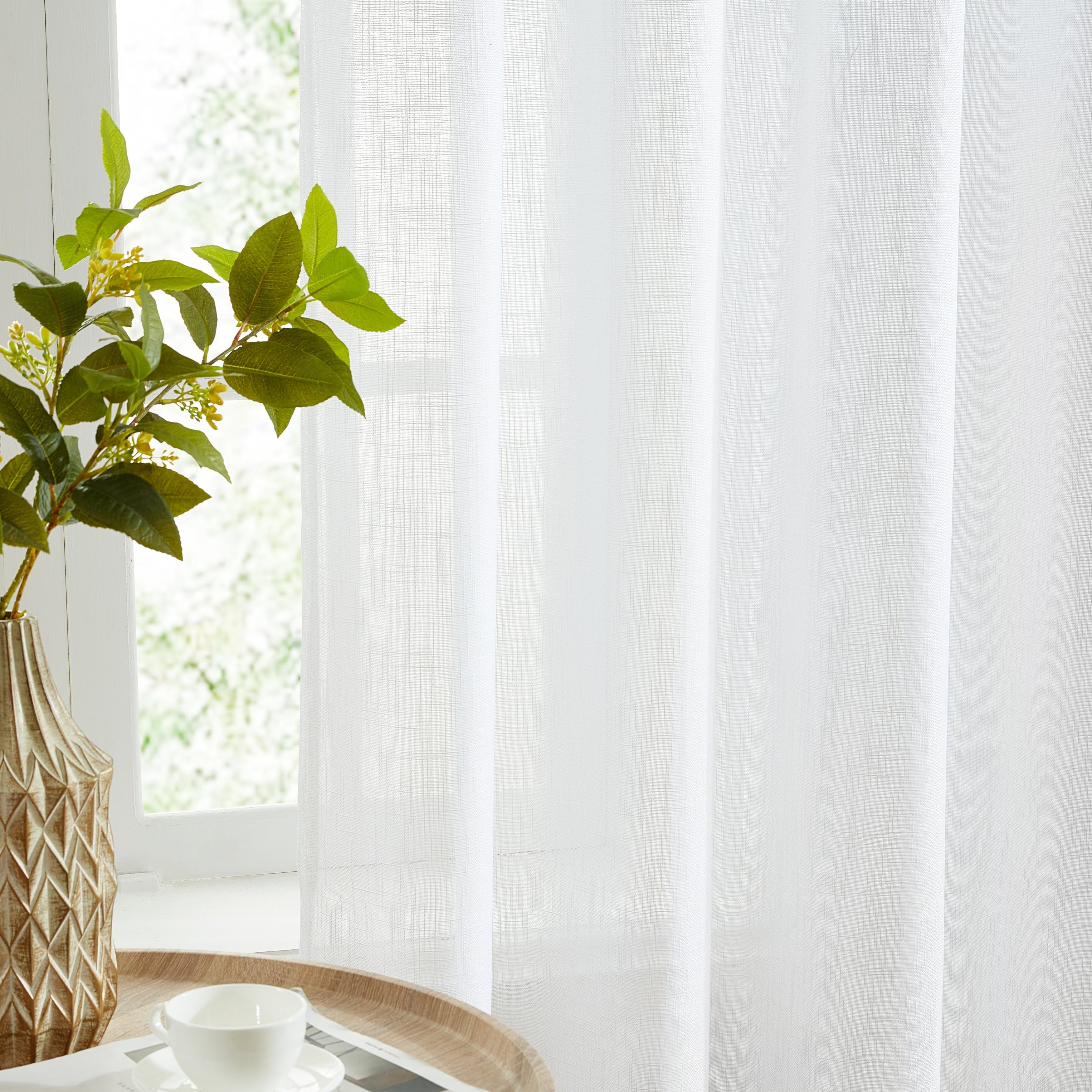 HLC.me Linda Rideaux semi-transparents texturés en faux lin avec passe-tringle, 2 panneaux