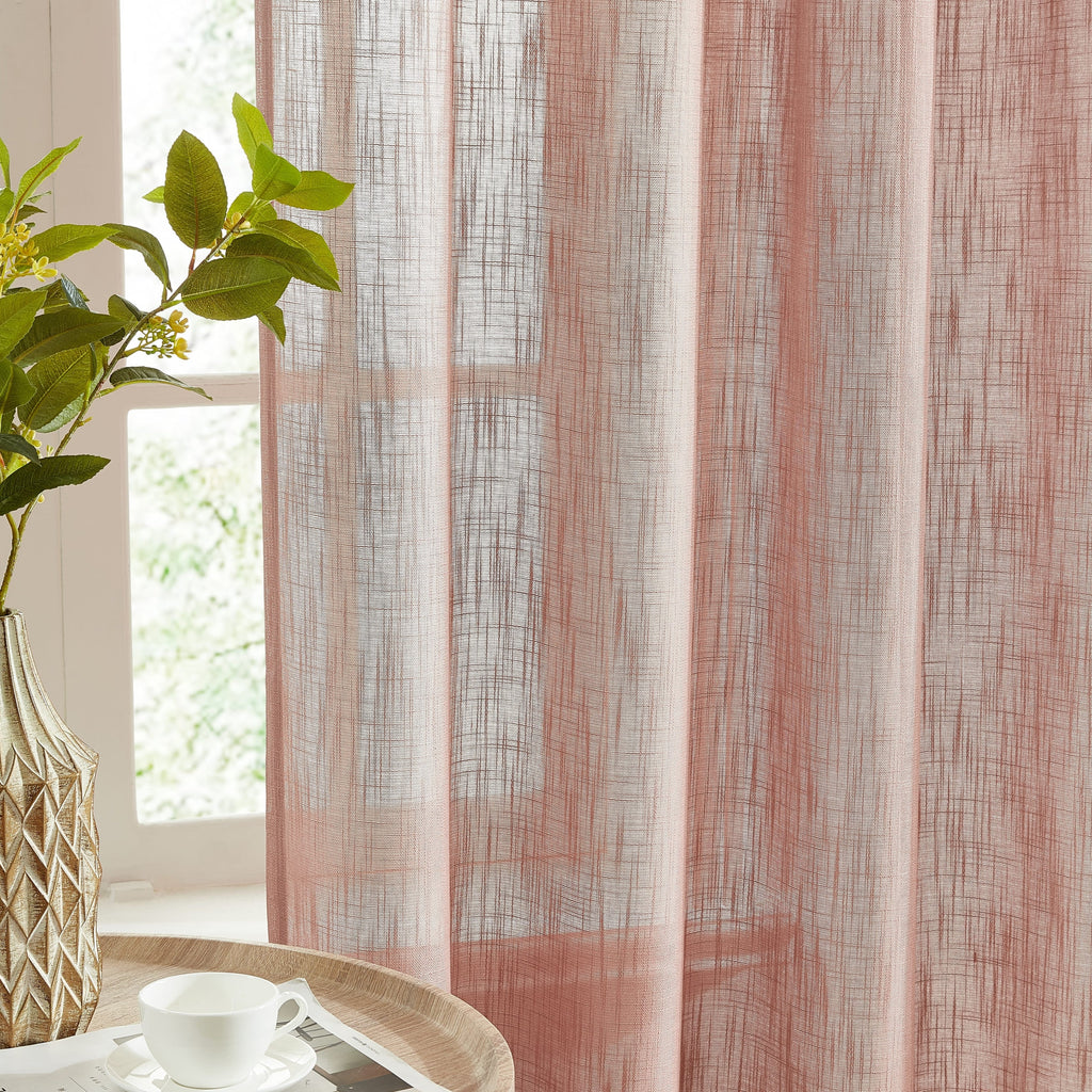 HLC.me Linda Rideaux semi-transparents texturés en faux lin avec passe-tringle, 2 panneaux