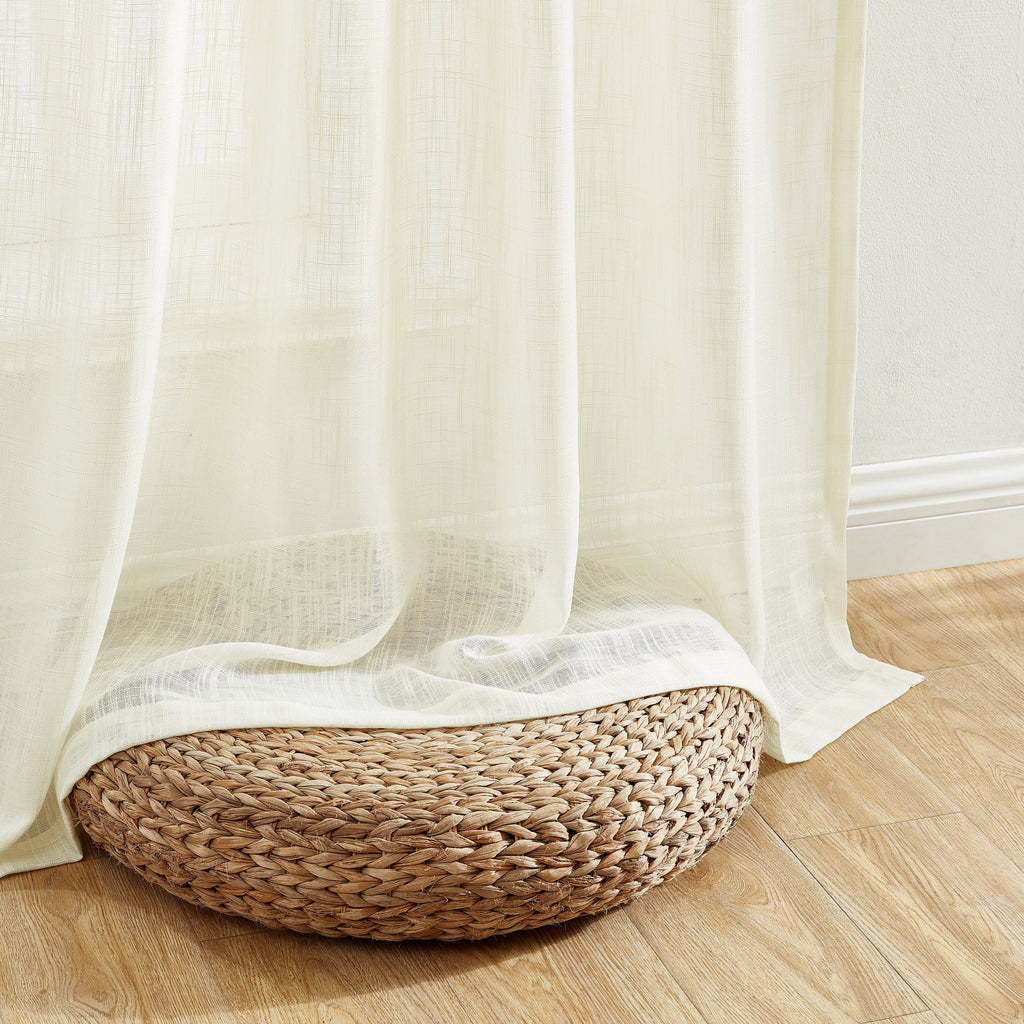 HLC.me Linda Rideaux semi-transparents texturés en faux lin avec passe-tringle, 2 panneaux