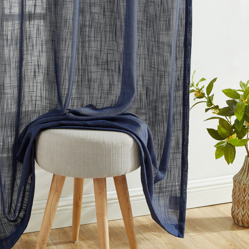 HLC.me Linda Rideaux semi-transparents texturés en faux lin avec passe-tringle, 2 panneaux
