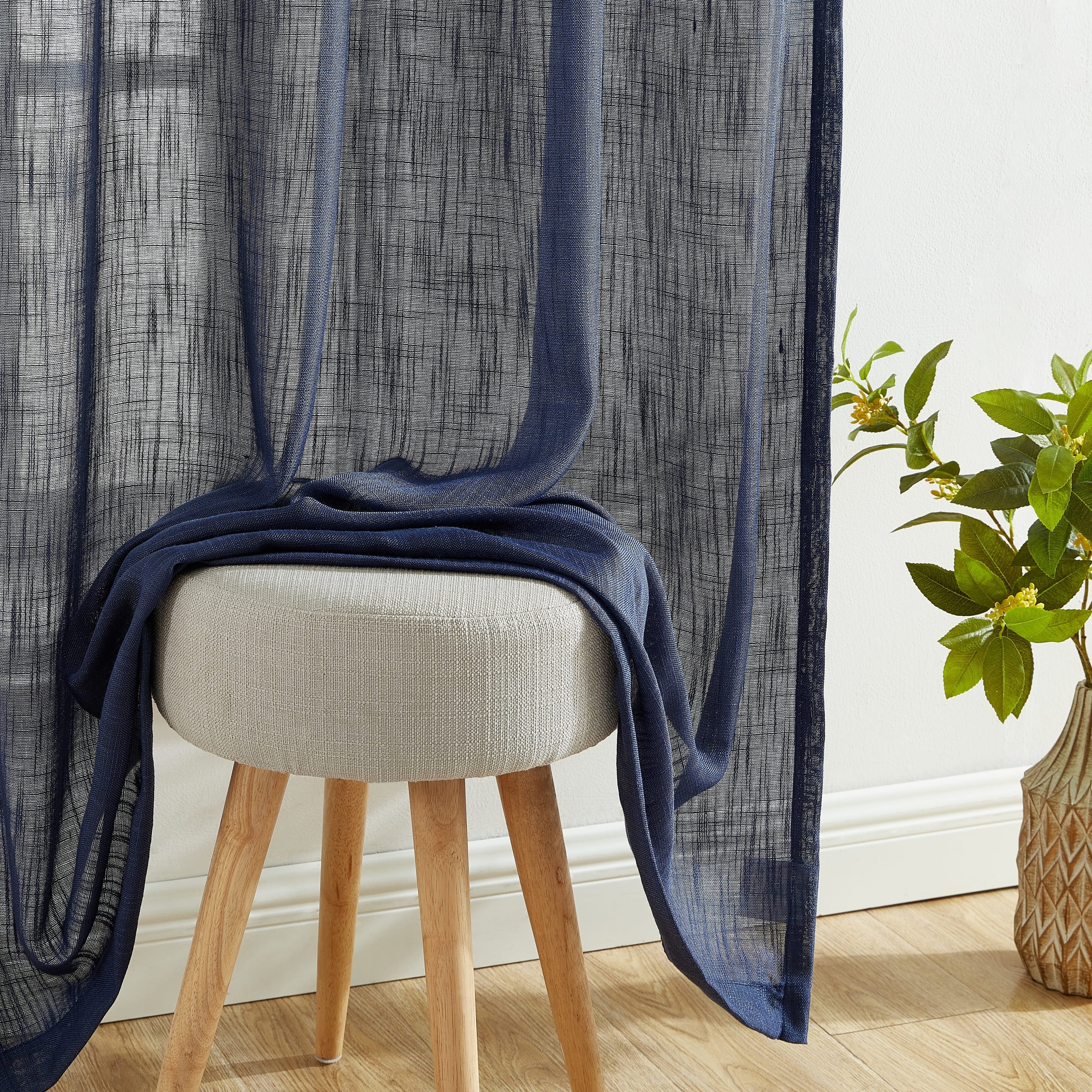 HLC.me Linda Rideaux semi-transparents texturés en faux lin avec passe-tringle, 2 panneaux