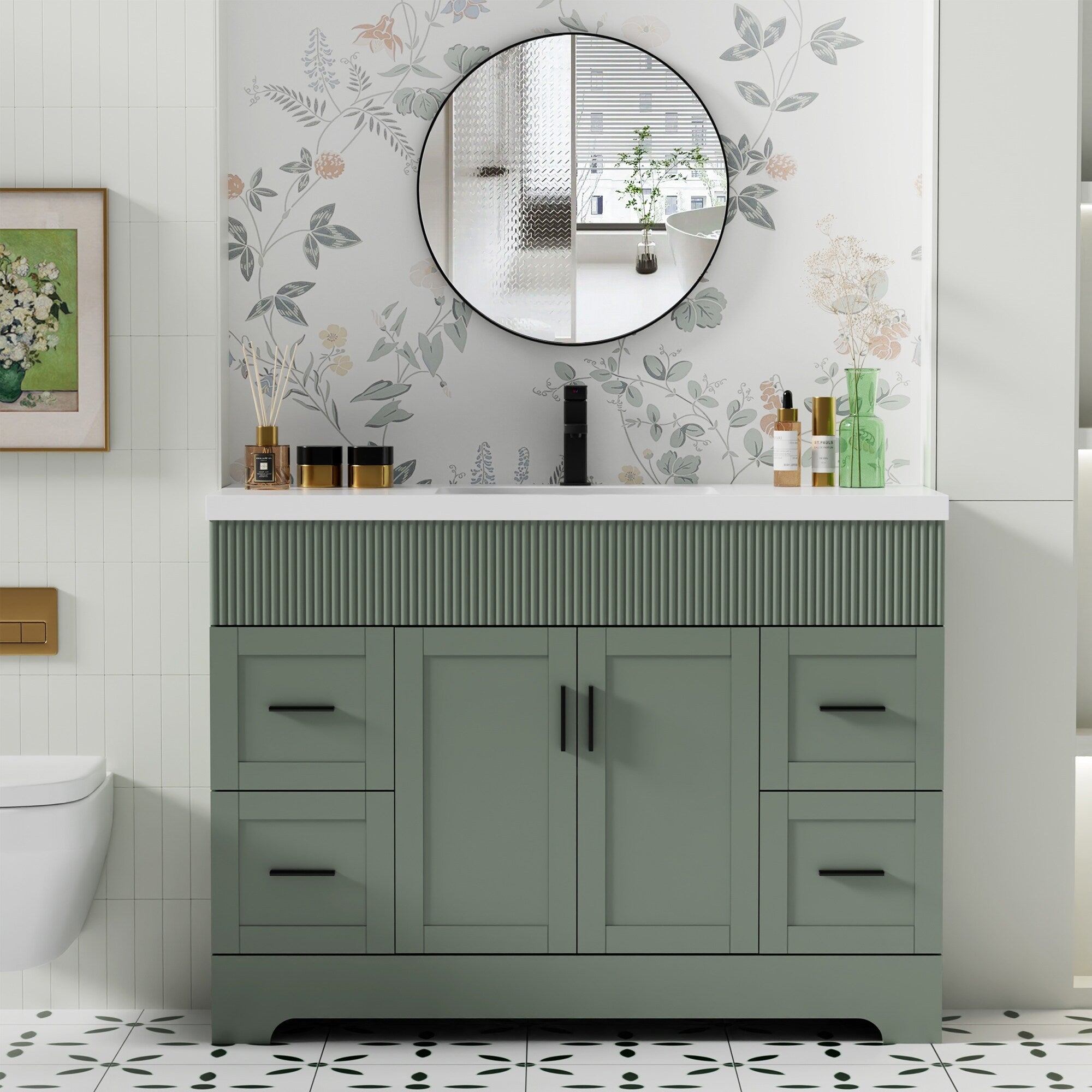 Ensemble de meuble-lavabo Wavy Line 30/36/48 avec lavabo et robinet