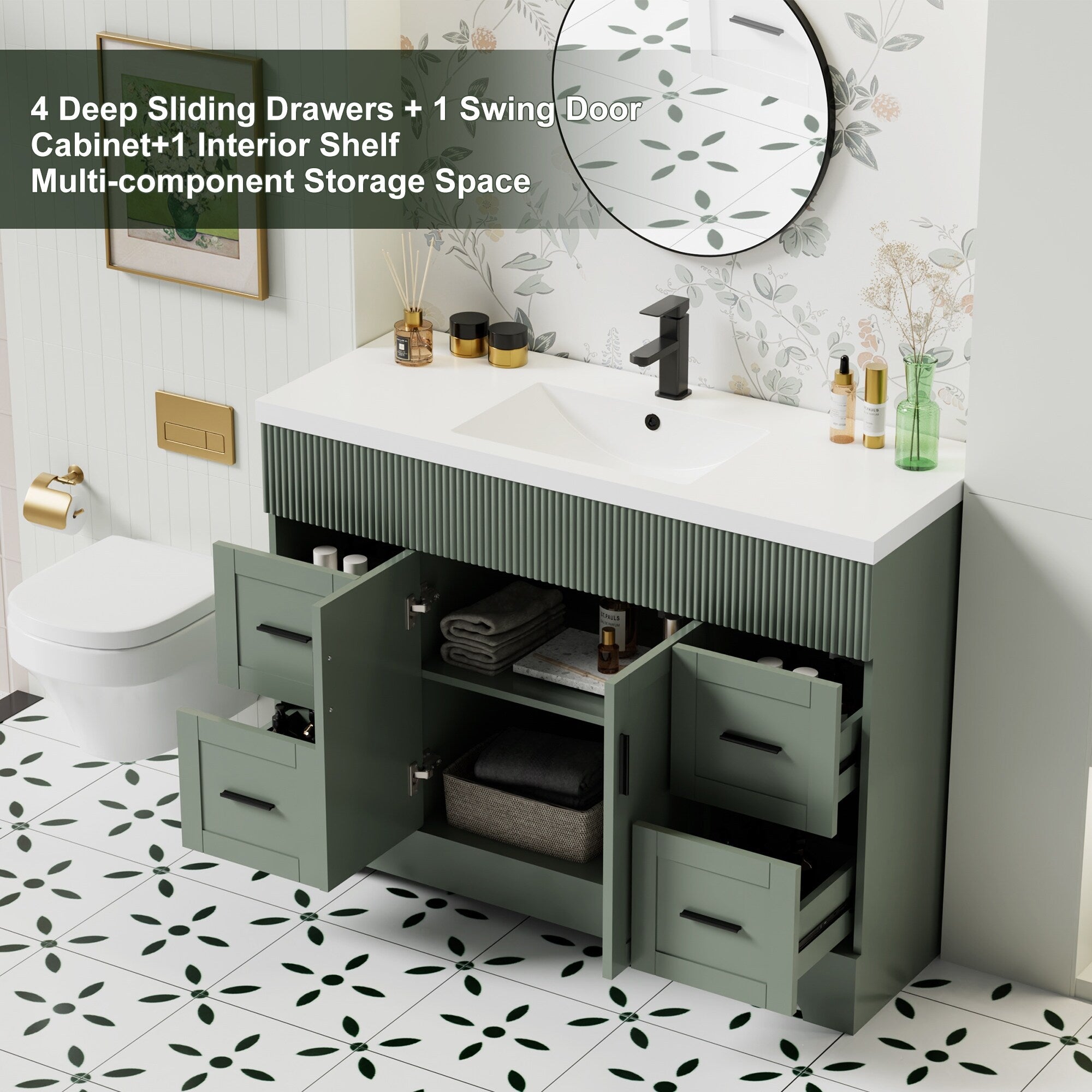 Ensemble de meuble-lavabo Wavy Line 30/36/48 avec lavabo et robinet