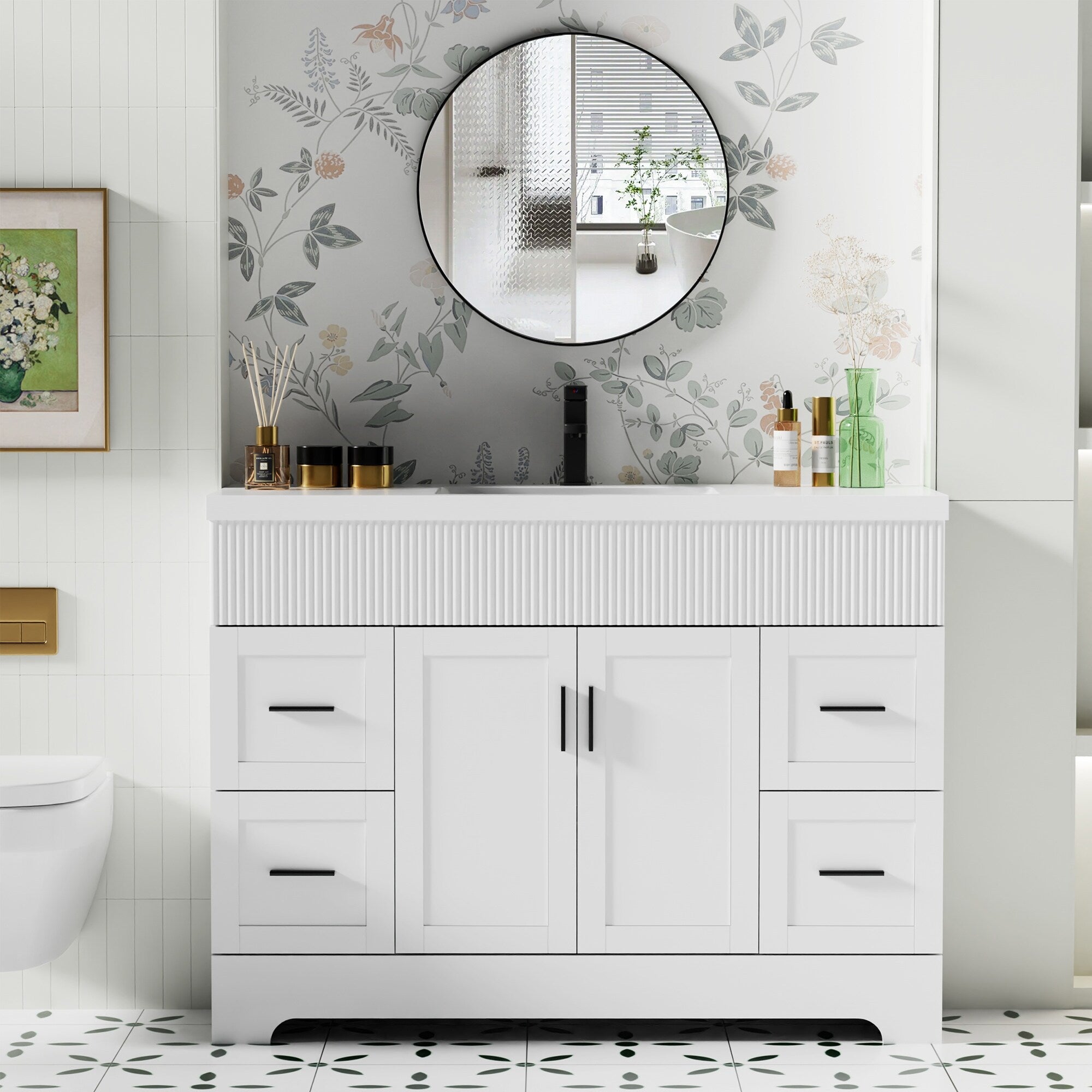 Ensemble de meuble-lavabo Wavy Line 30/36/48 avec lavabo et robinet
