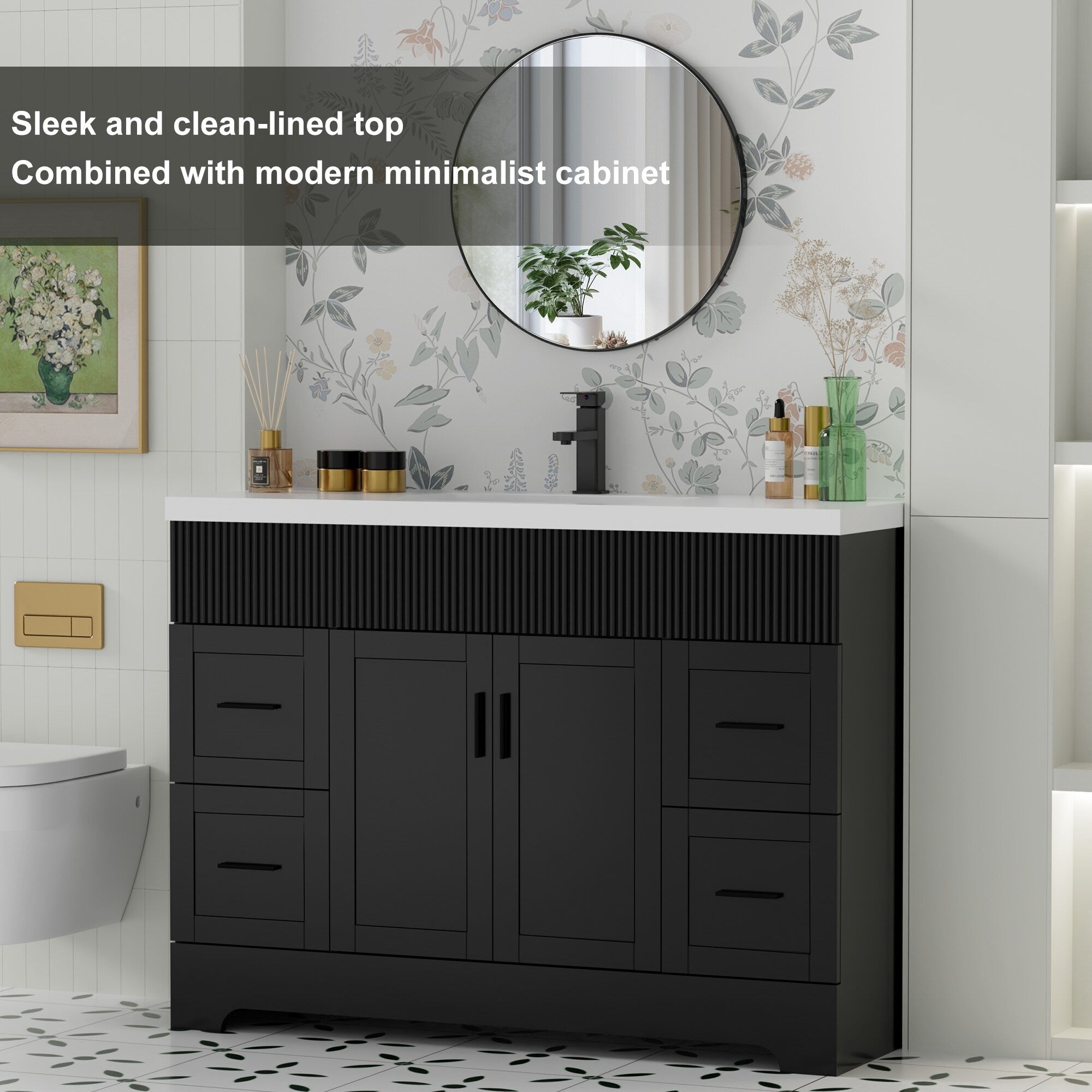 Ensemble de meuble-lavabo Wavy Line 30/36/48 avec lavabo et robinet