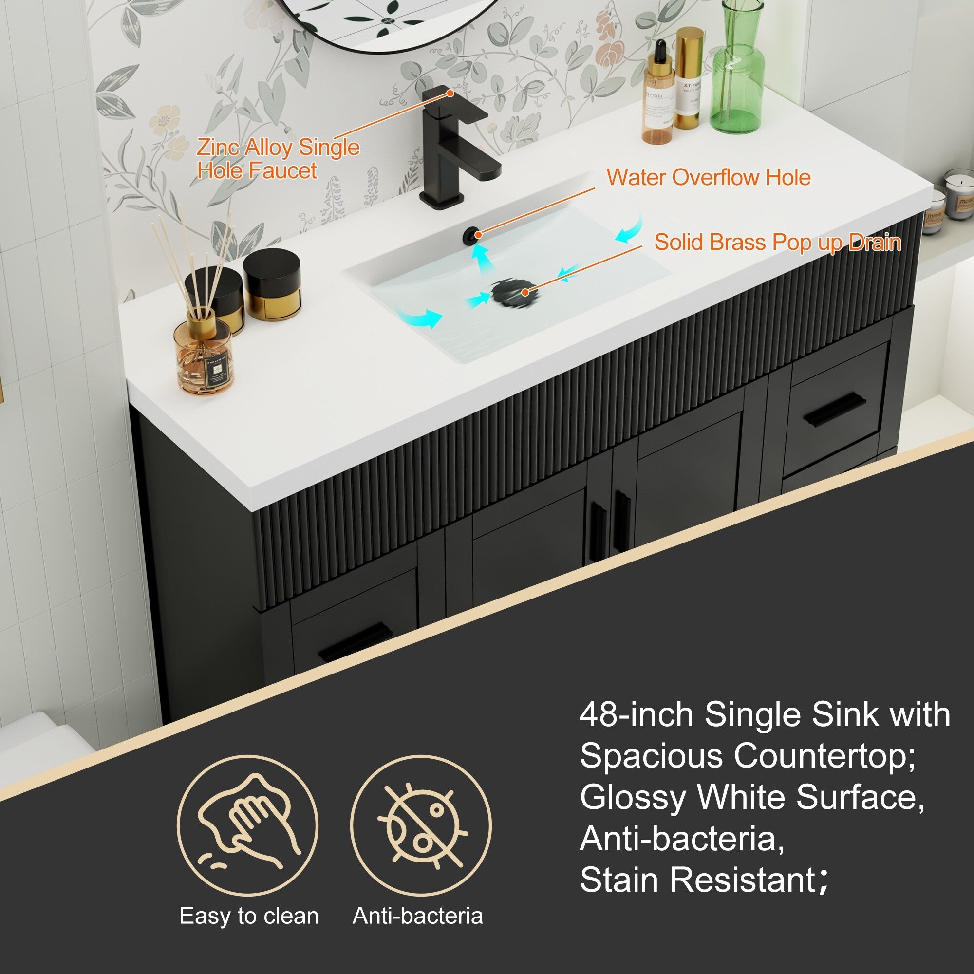 Ensemble de meuble-lavabo Wavy Line 30/36/48 avec lavabo et robinet