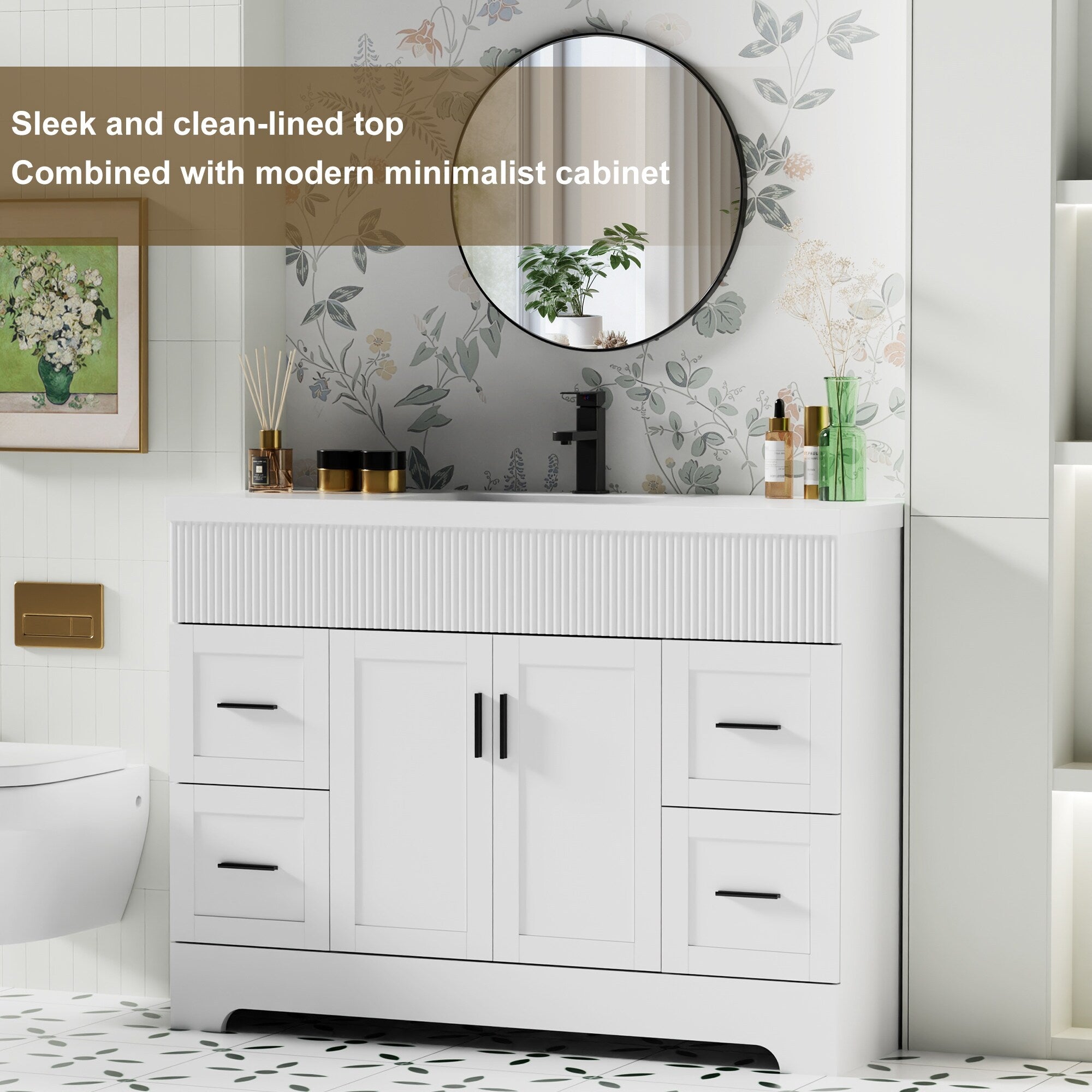 Ensemble de meuble-lavabo Wavy Line 30/36/48 avec lavabo et robinet