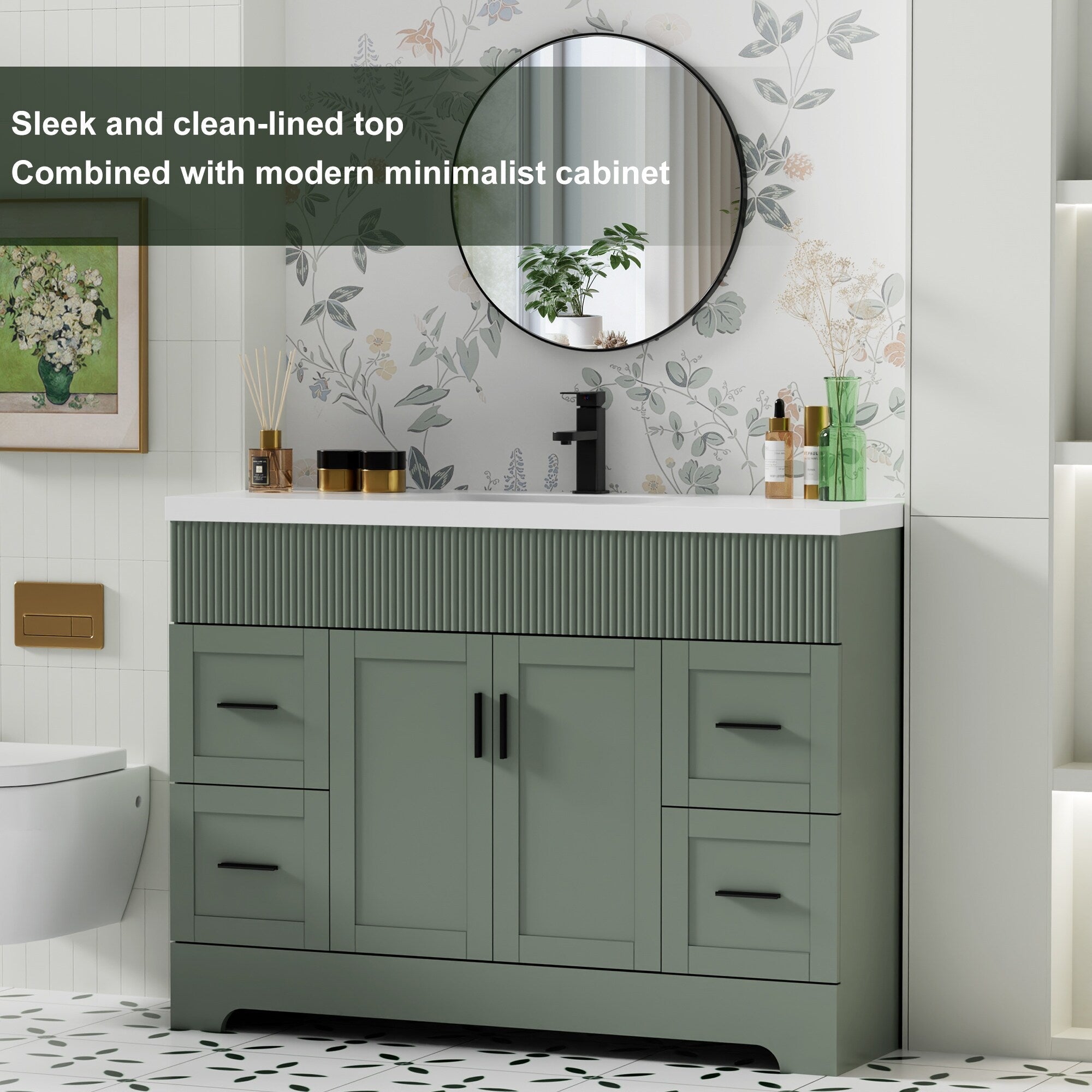 Ensemble de meuble-lavabo Wavy Line 30/36/48 avec lavabo et robinet