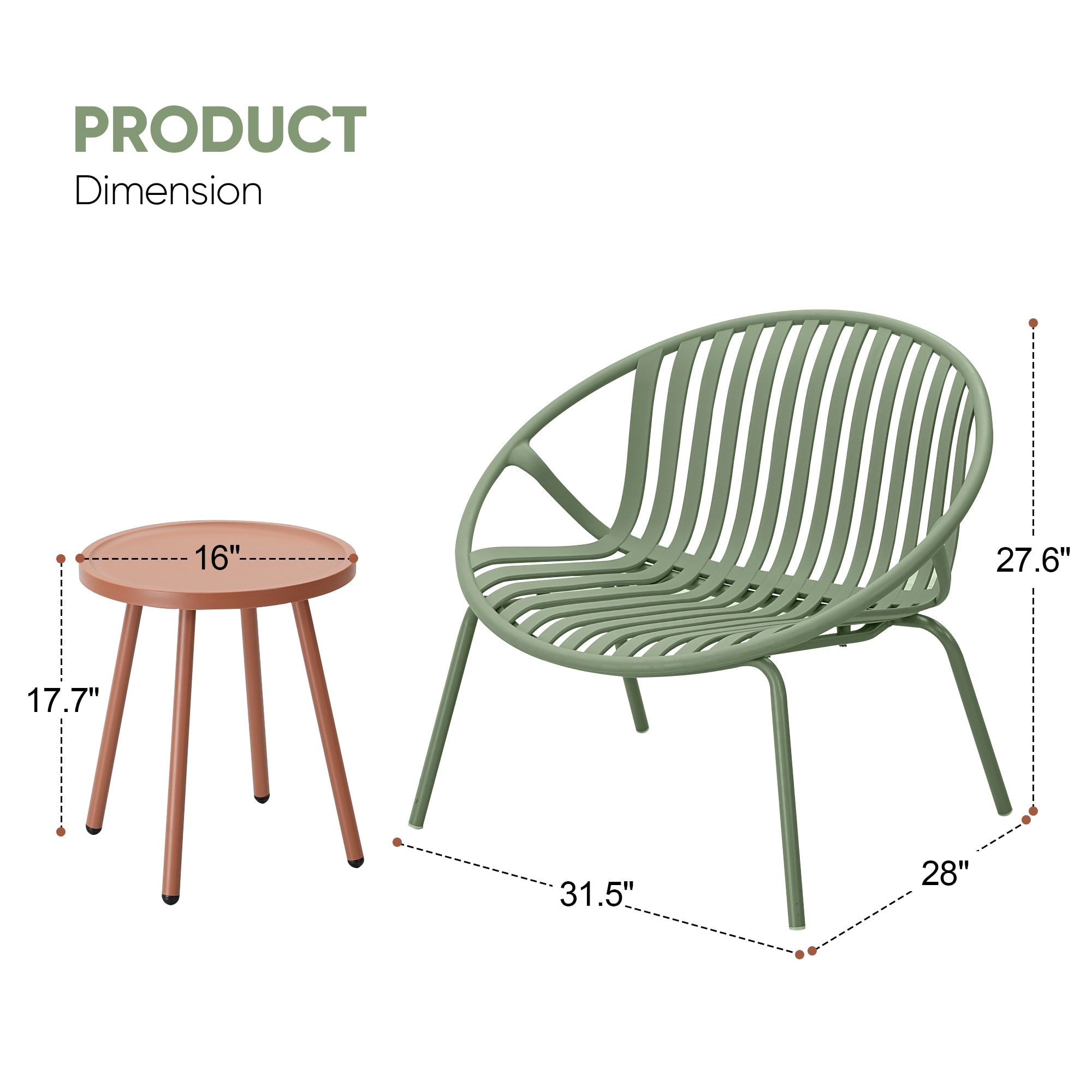 Ensemble de meubles de jardin Werph 3 pièces, mobilier d'extérieur avec table bistro et chaises de jardin, lot de 2