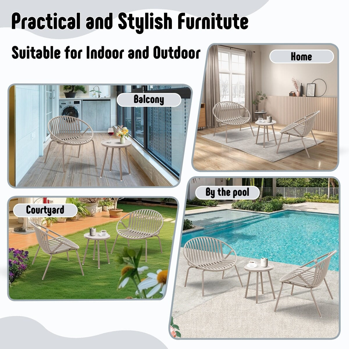 Ensemble de meubles de jardin Werph 3 pièces, mobilier d'extérieur avec table bistro et chaises de jardin, lot de 2