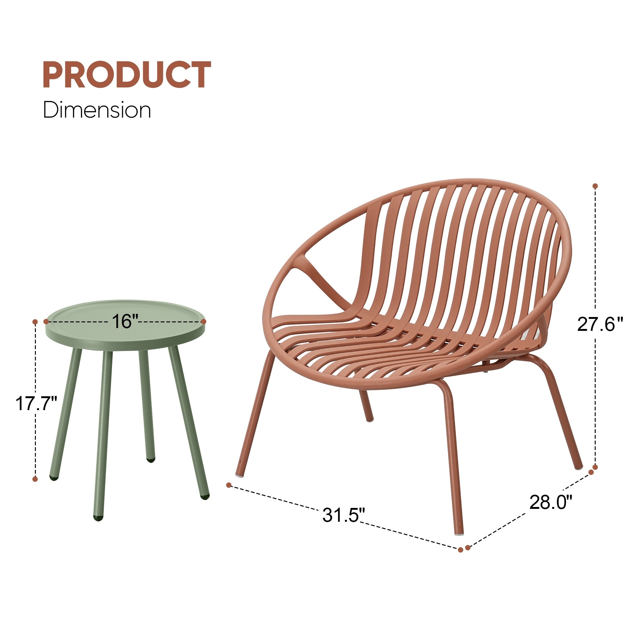 Ensemble de meubles de jardin Werph 3 pièces, mobilier d'extérieur avec table bistro et chaises de jardin, lot de 2