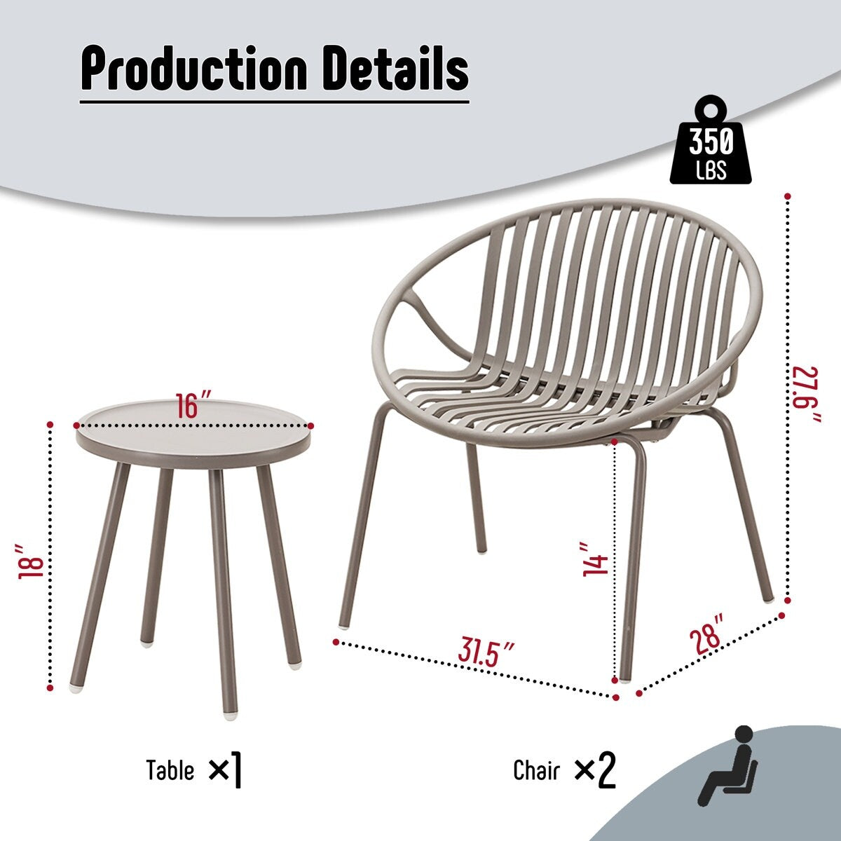 Ensemble de meubles de jardin Werph 3 pièces, mobilier d'extérieur avec table bistro et chaises de jardin, lot de 2