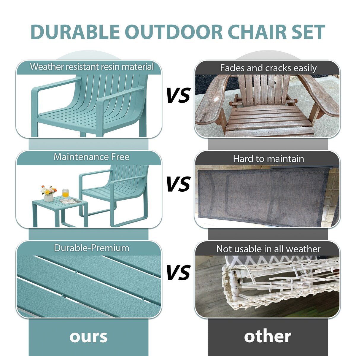Ensemble de meubles de jardin Werph pour 4 personnes, table et chaises de jardin