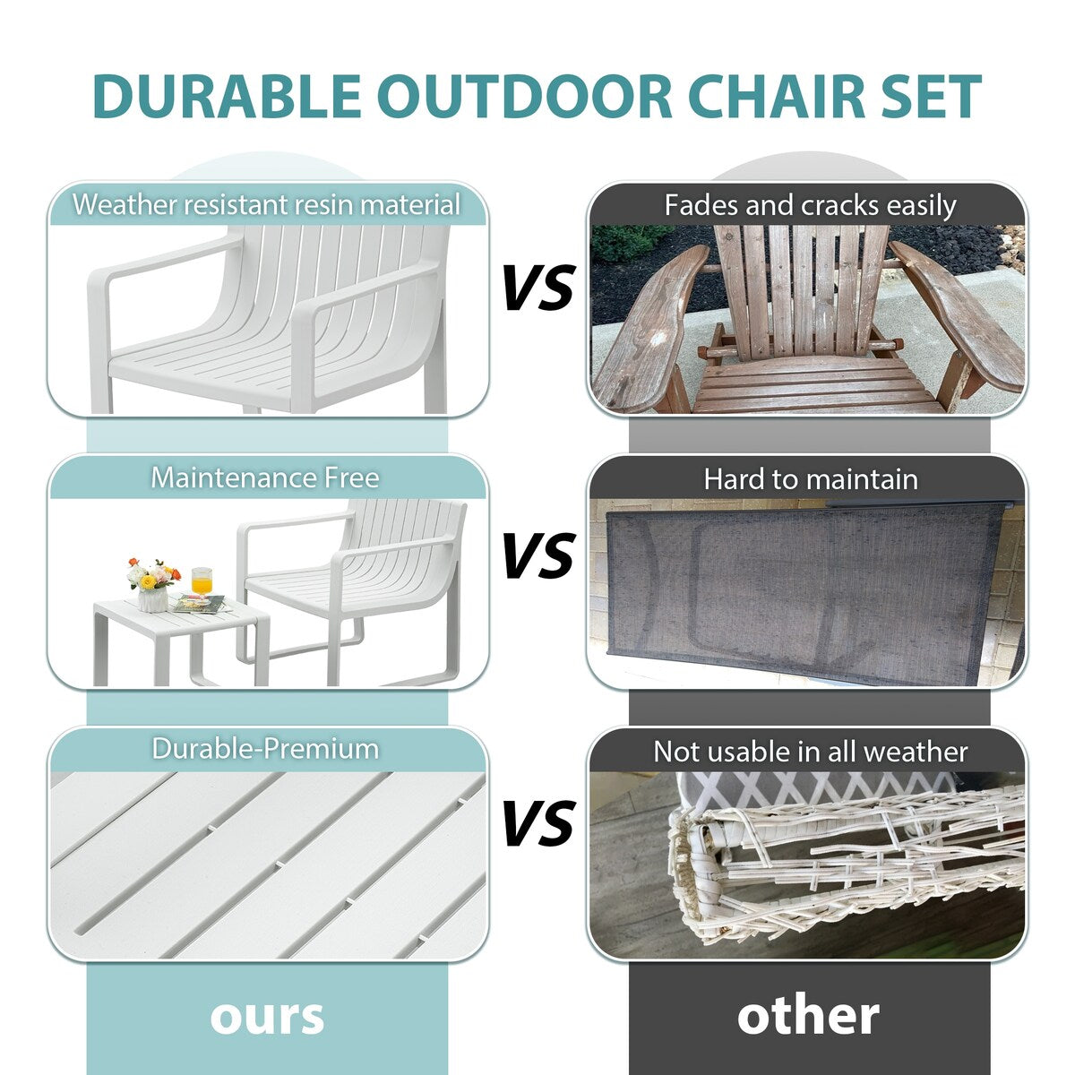 Ensemble de meubles de jardin Werph pour 4 personnes, table et chaises de jardin