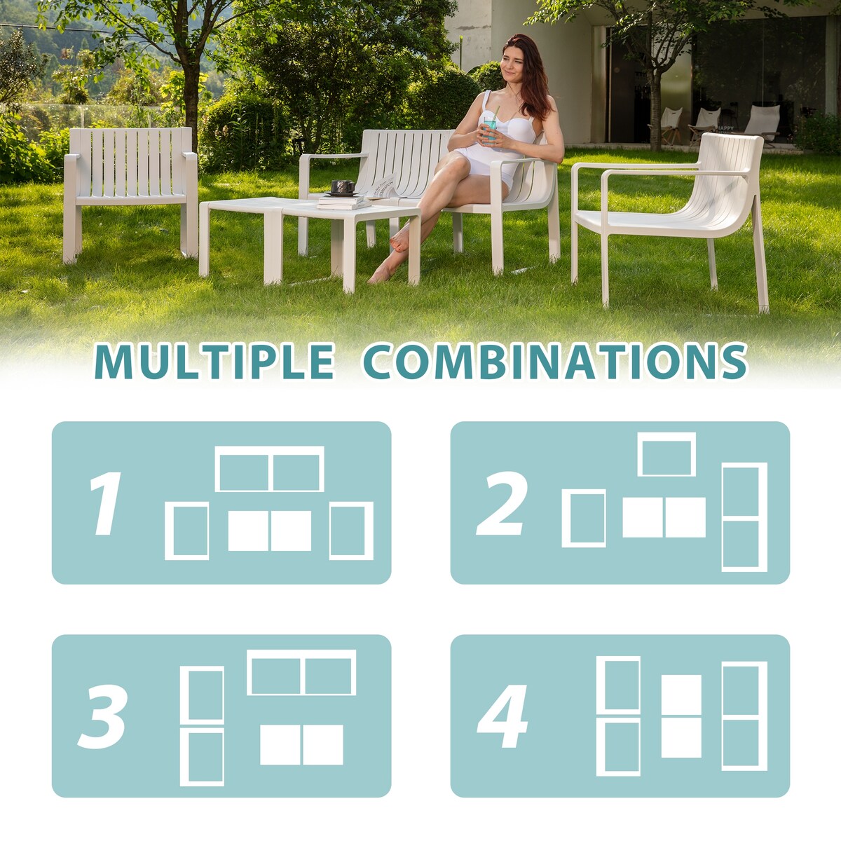 Ensemble de meubles de jardin Werph pour 4 personnes, table et chaises de jardin