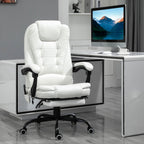 Chaise de bureau en cuir PU blanc avec massage vibrant à 7 points, dossier haut, inclinaison réglable, soutien lombaire et repose-pieds