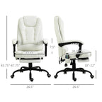 Chaise de bureau en cuir PU blanc avec massage vibrant à 7 points, dossier haut, inclinaison réglable, soutien lombaire et repose-pieds