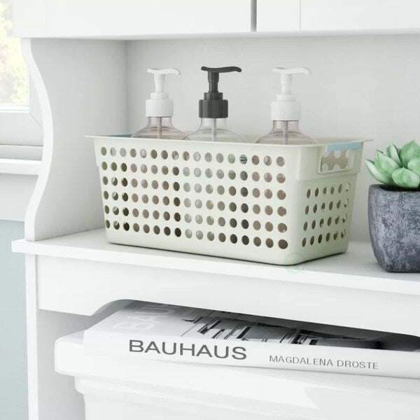 Panier de rangement rectangulaire en plastique blanc avec poignées